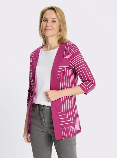 Shirtjacke in grafischem Dessin - magenta-ecru-bedruckt