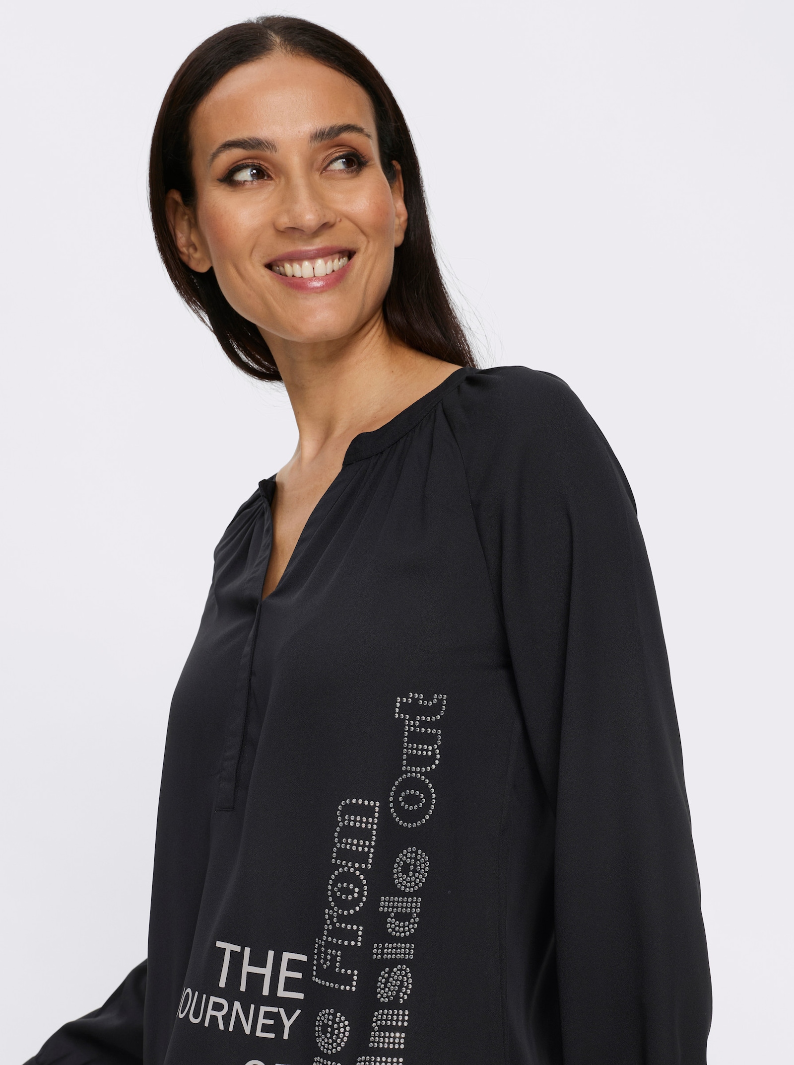 heine Schlupfbluse mit Schriftzug - schwarz-ecru