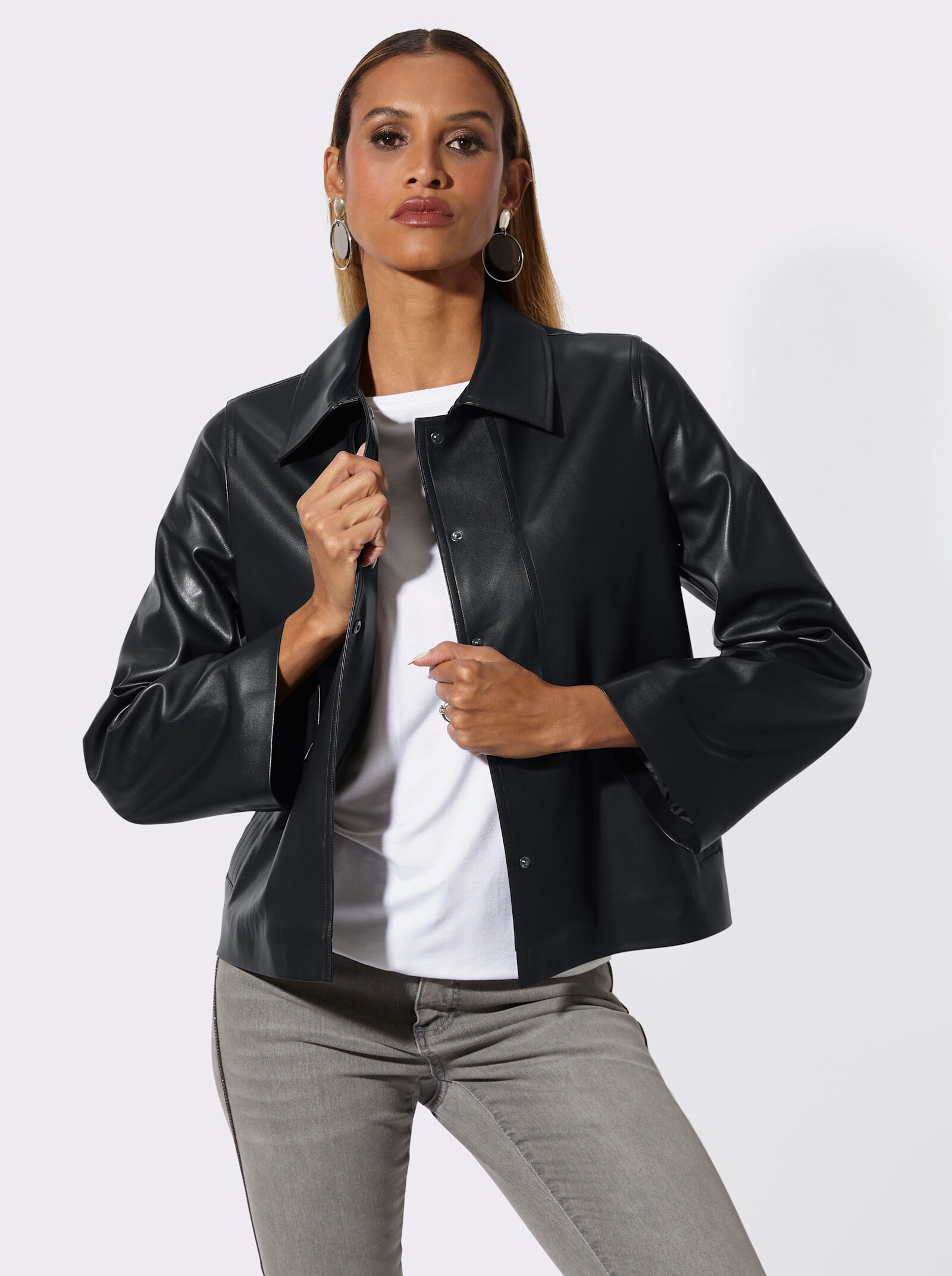 Shirtjacke im beliebten Lagen-Look - schwarz