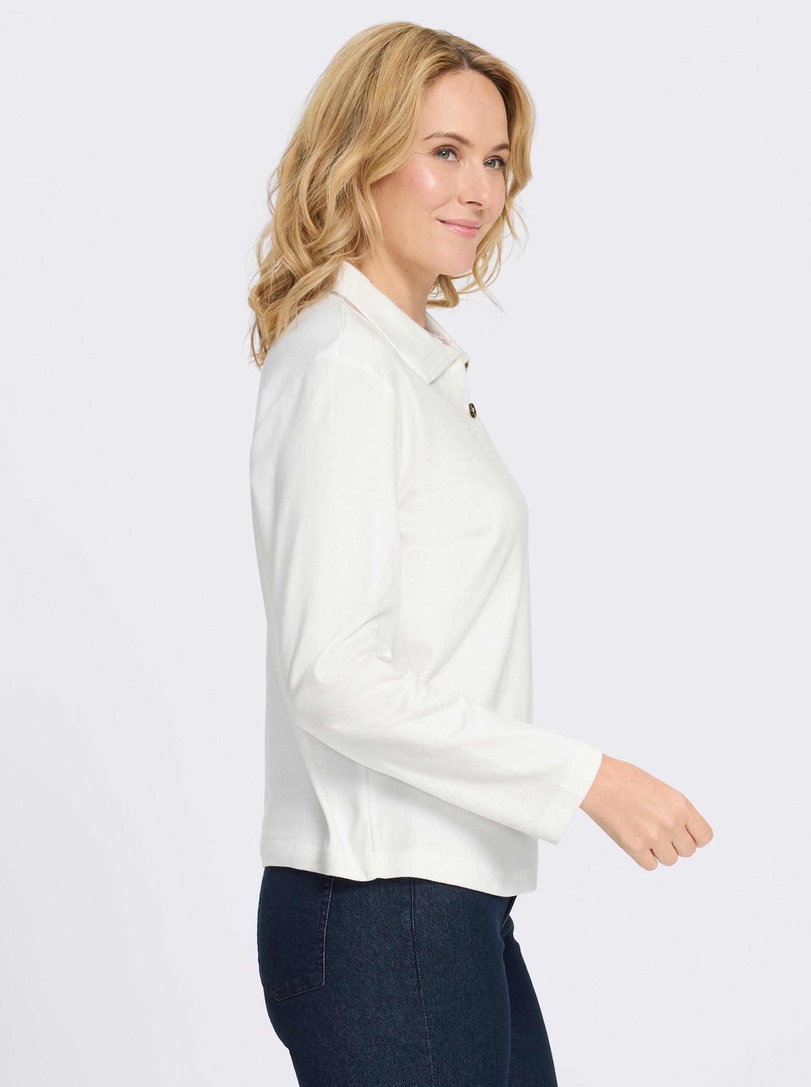 Langarmshirt mit Knöpfen in Horn-Optik - ecru