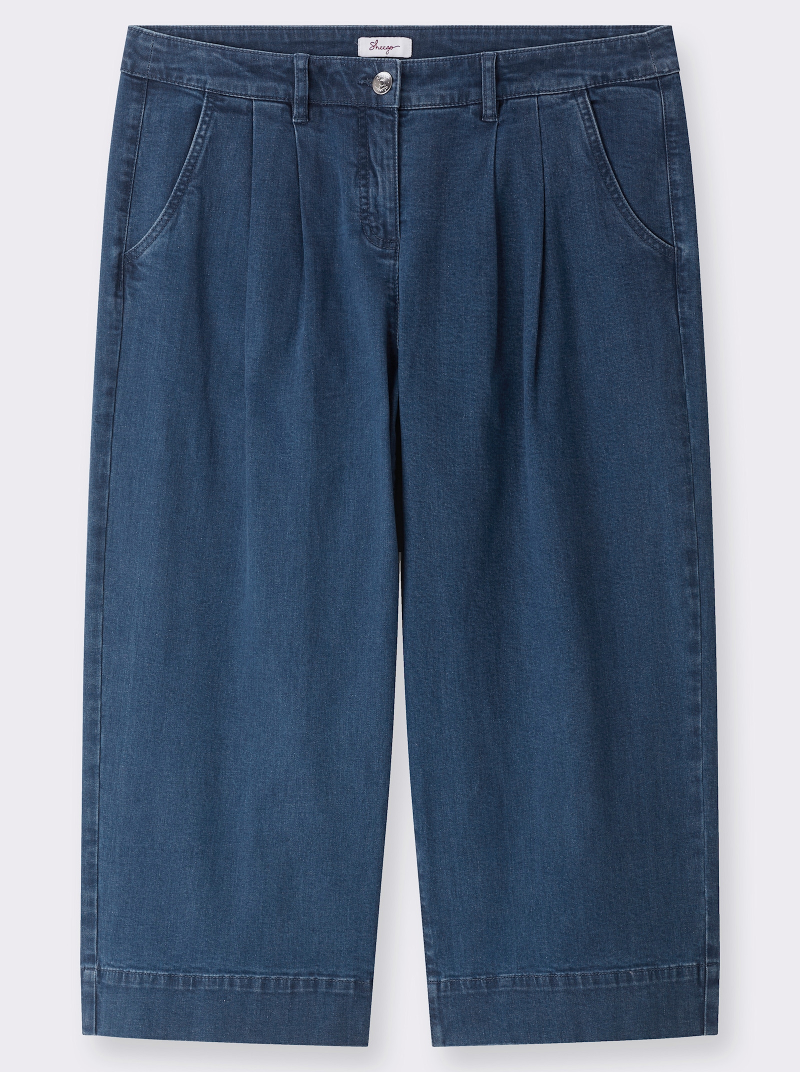 sheego Culotte aus Denim, mit Bundfalten - blue-stone-washed