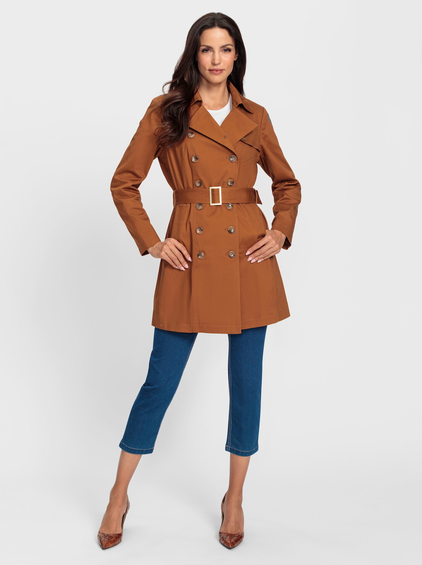 heine Trenchcoat met zijzakken - cognac