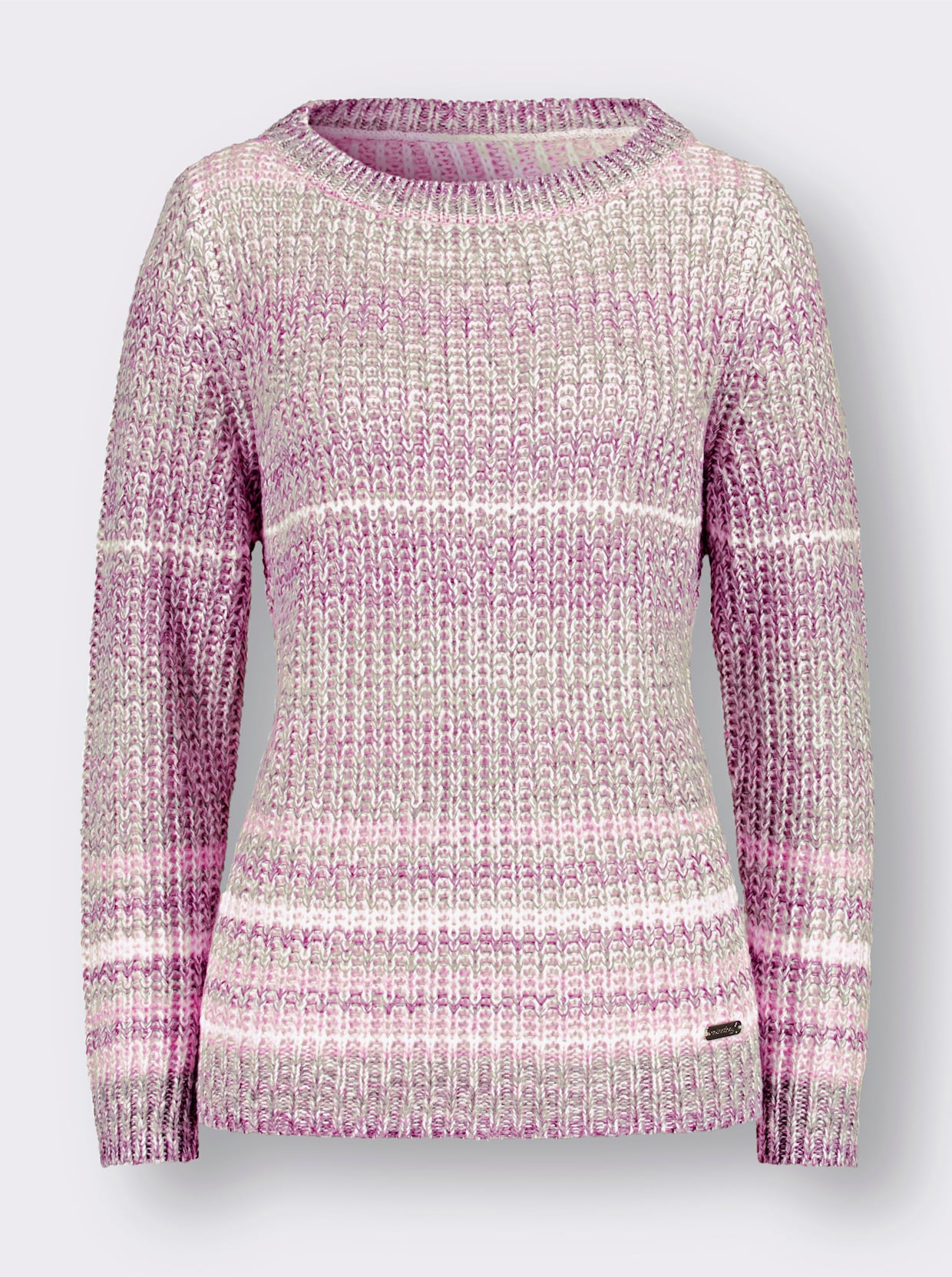 Langarm-Pullover - taupe-orchidee-gestreift