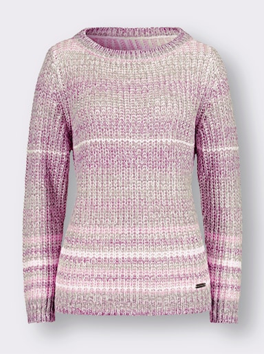 Langarm-Pullover - taupe-orchidee-gestreift