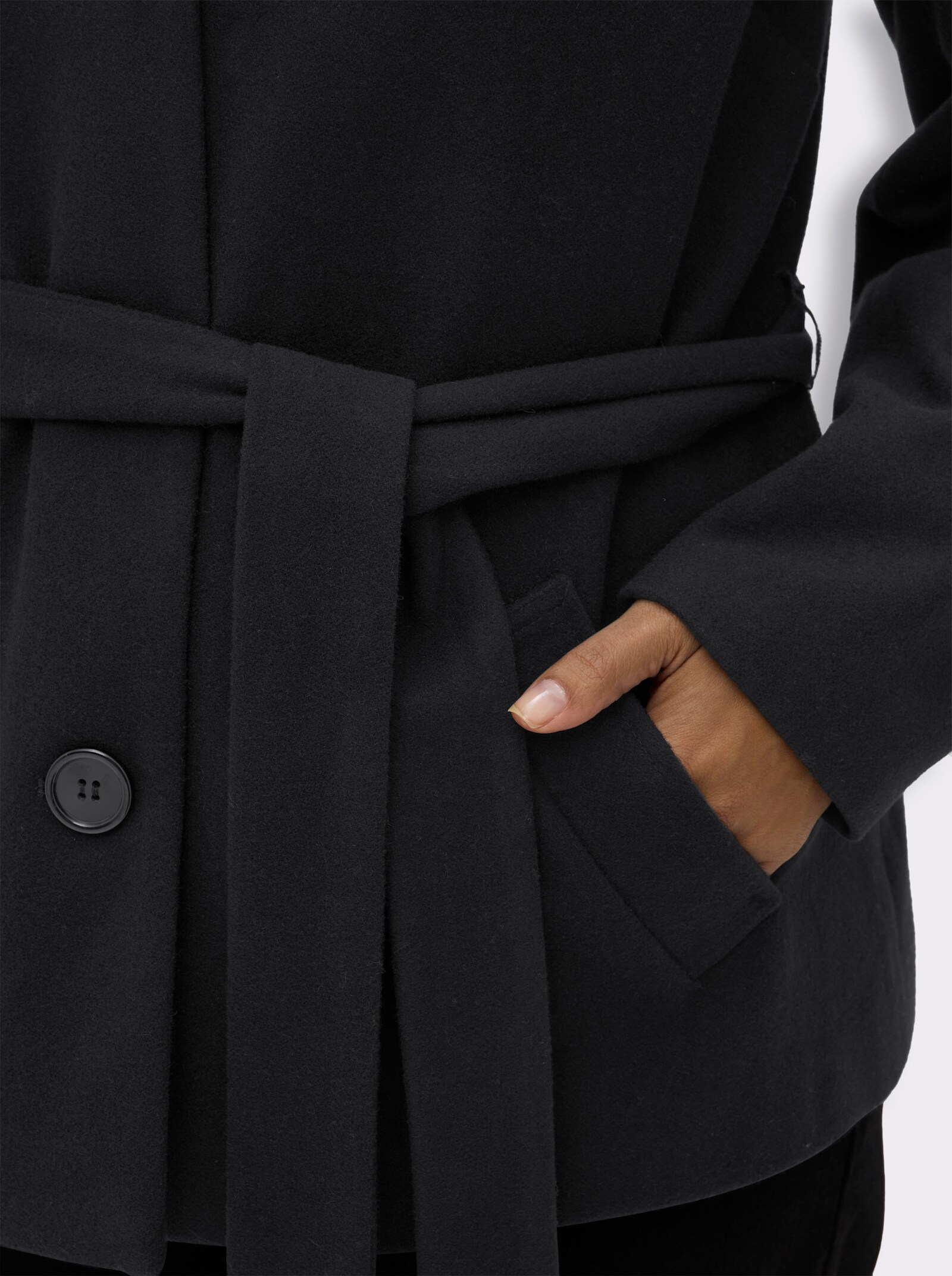 sheego Wolljacke mit Bindegürtel - schwarz