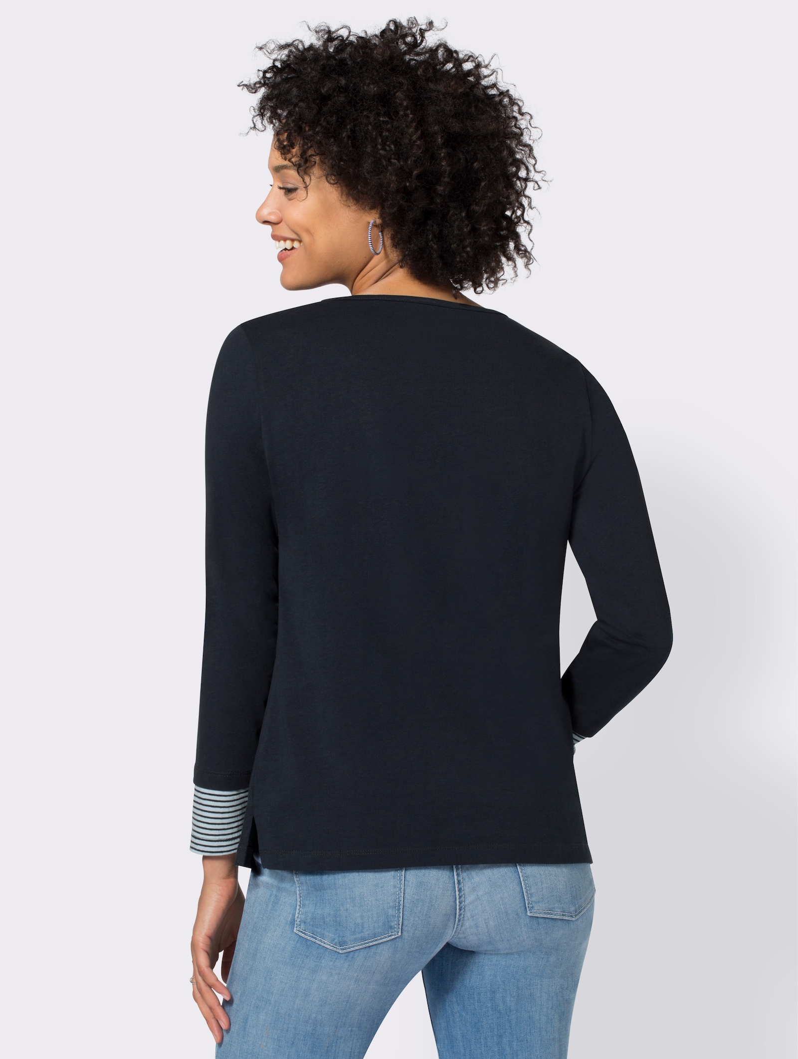 Shirt met lange mouwen en in het garen geverfde strepen - marine