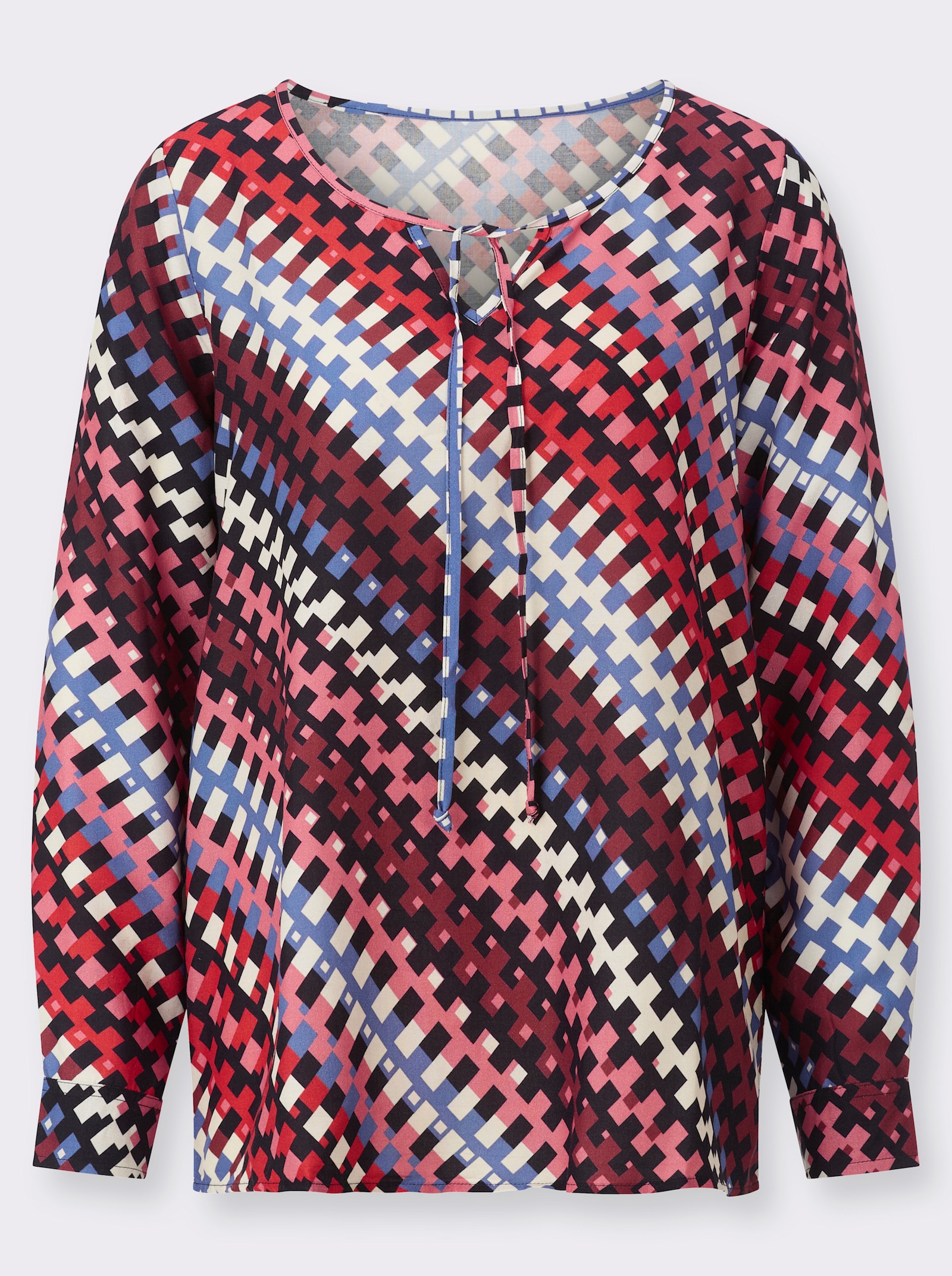 Schlupfbluse mit grafischem Muster - schwarz-flamingo-bedruckt