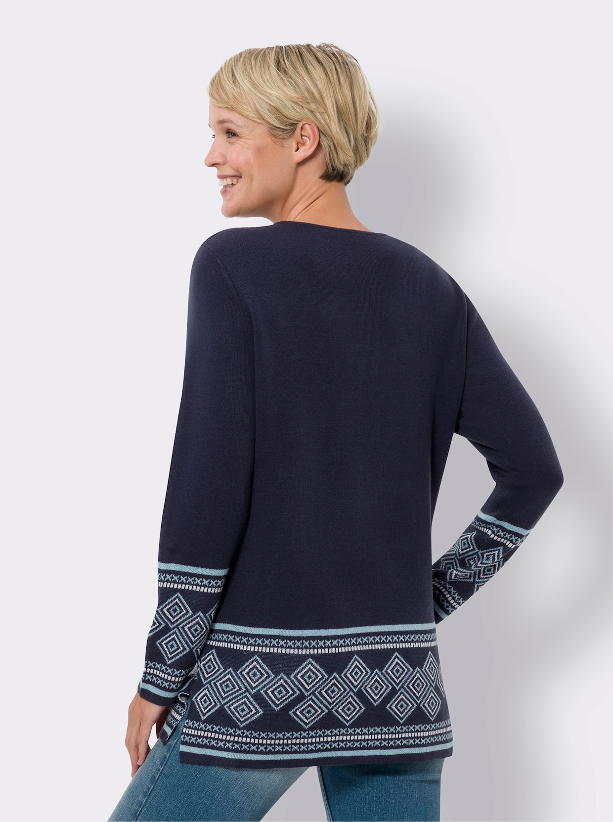 Longpullover - marine-himmelblau