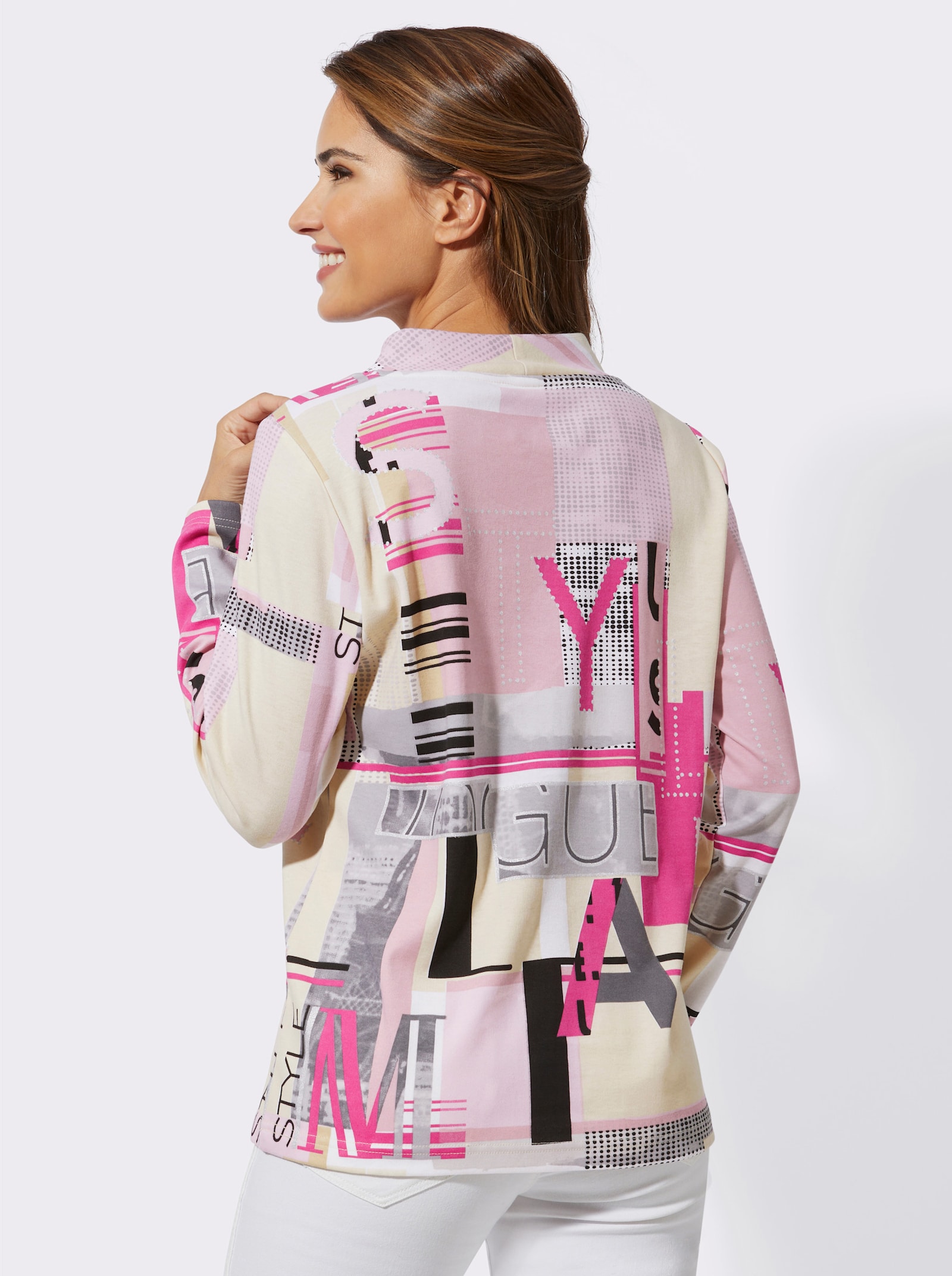 Sweatshirt mit Folien-Print - fuchsia-ecru-bedruckt