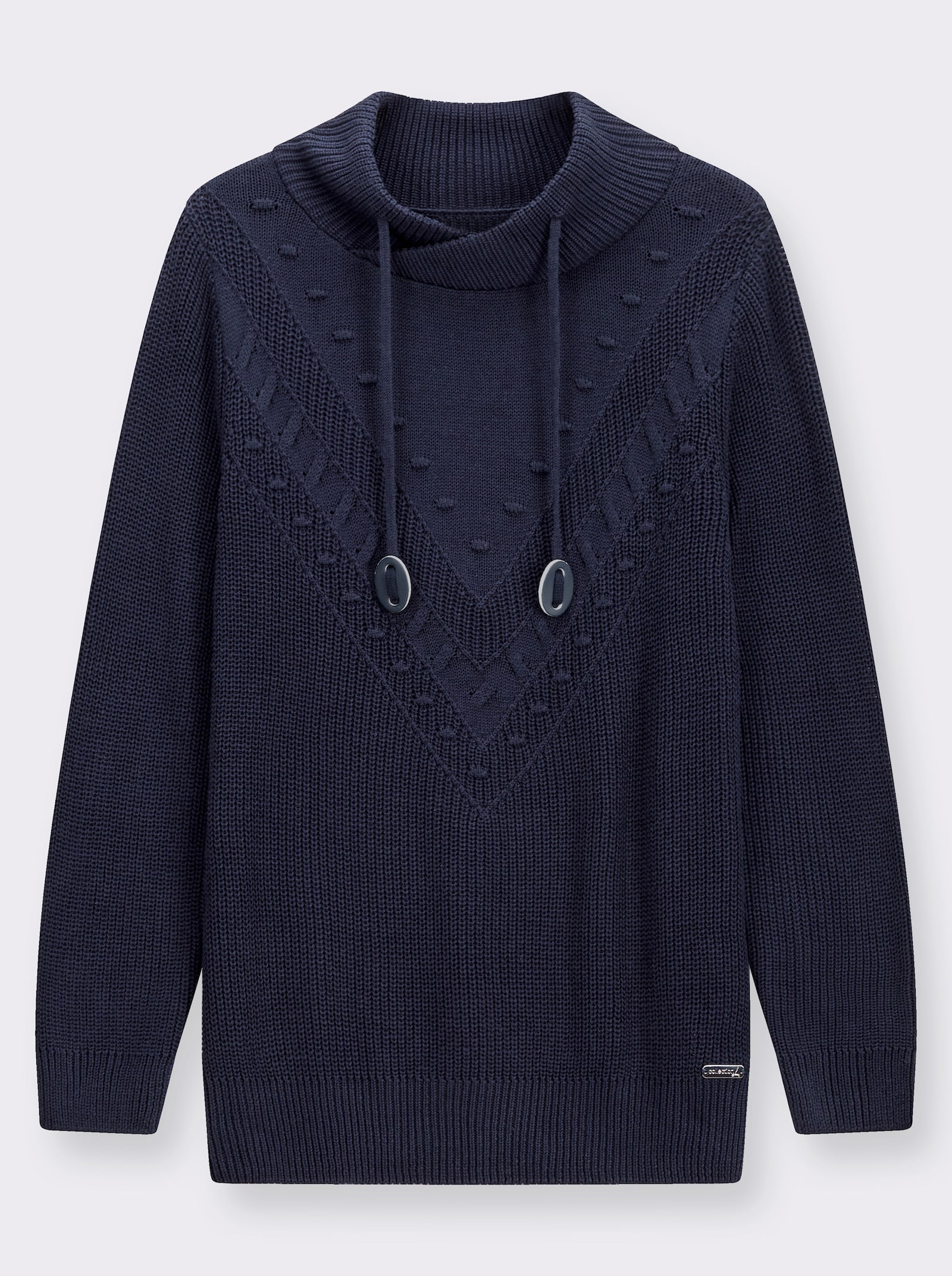 Strickpullover mit überlappendem Stehkragen - marine