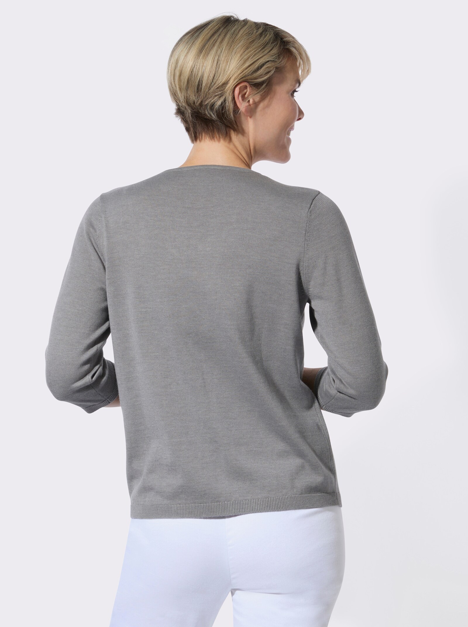 V-Ausschnitt-Pullover in formstabiler Qualität - grau-meliert