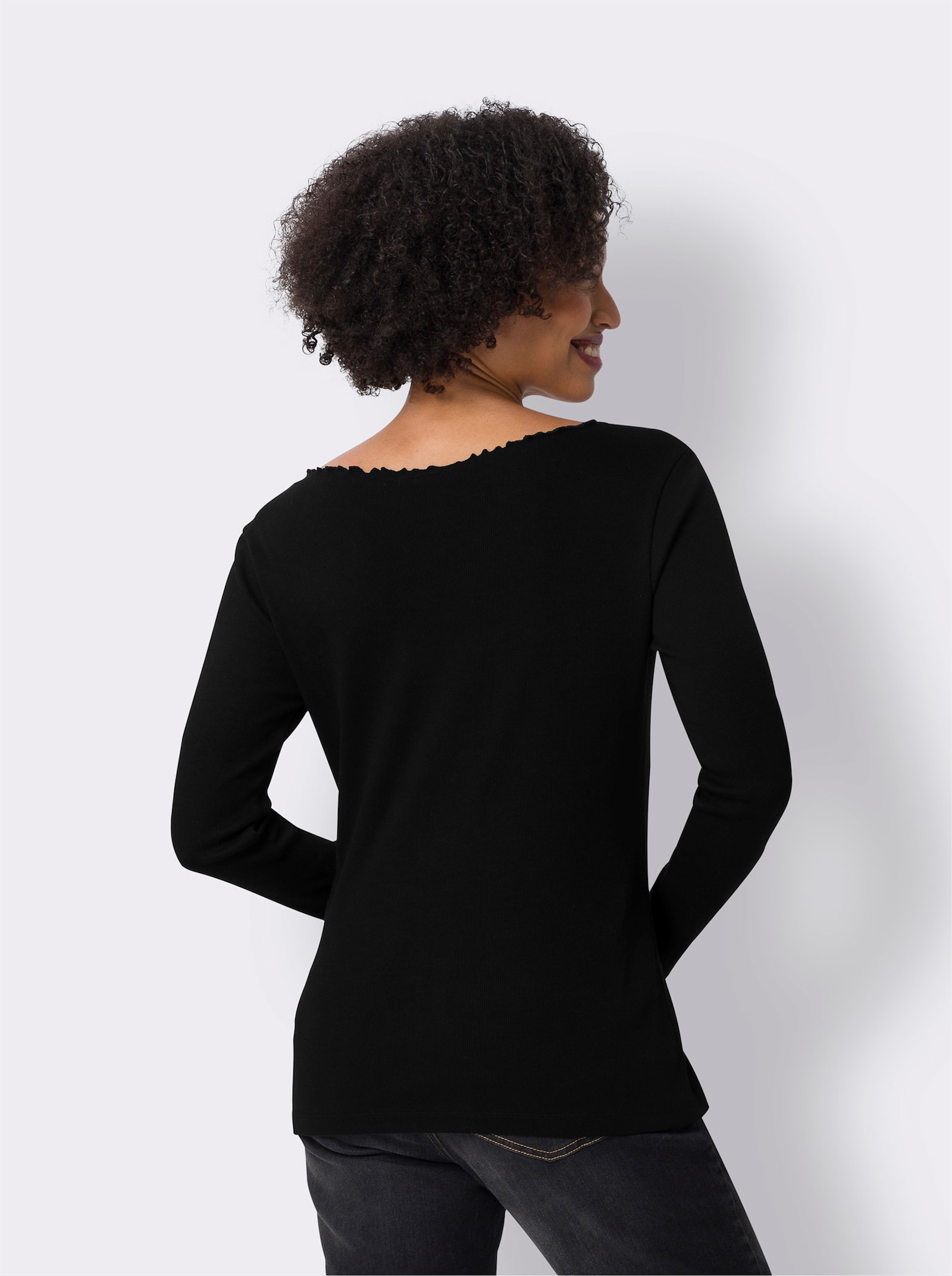 heine Langarmshirt mit Wellenabschlüssen - schwarz