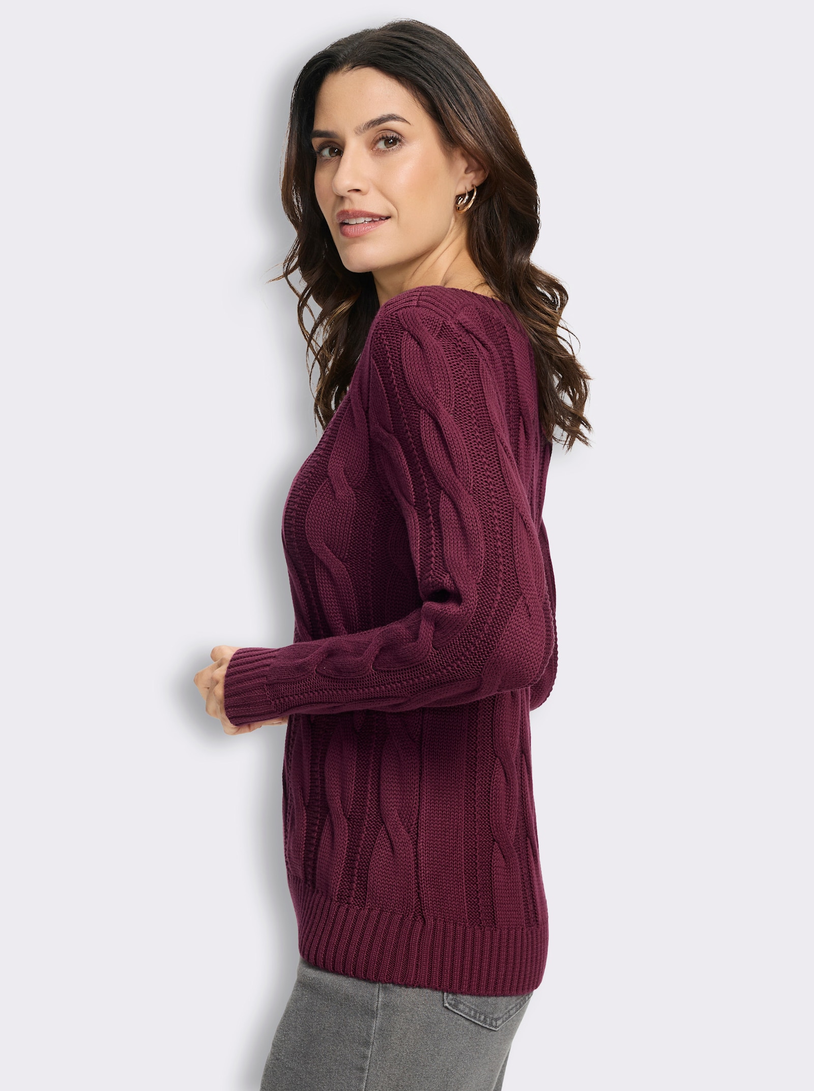  Strickpullover mit Allover-Zopfmuster - bordeaux