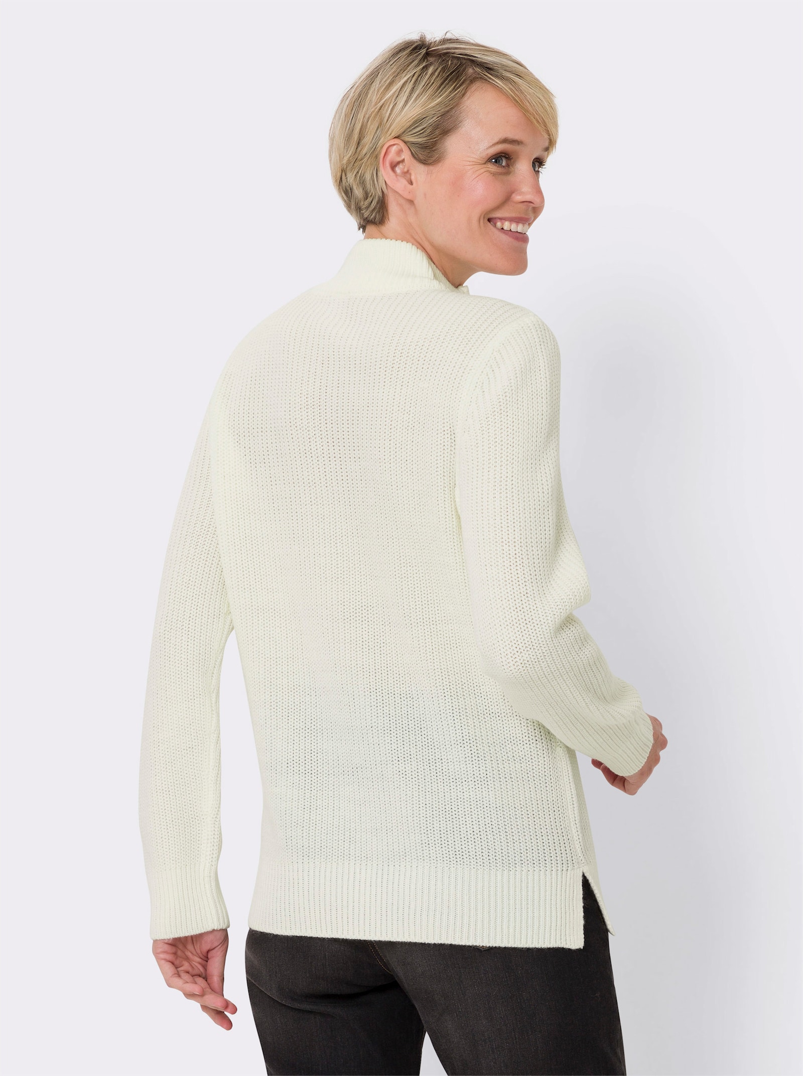 Stehkragenpullover in Patentstrick - champagner
