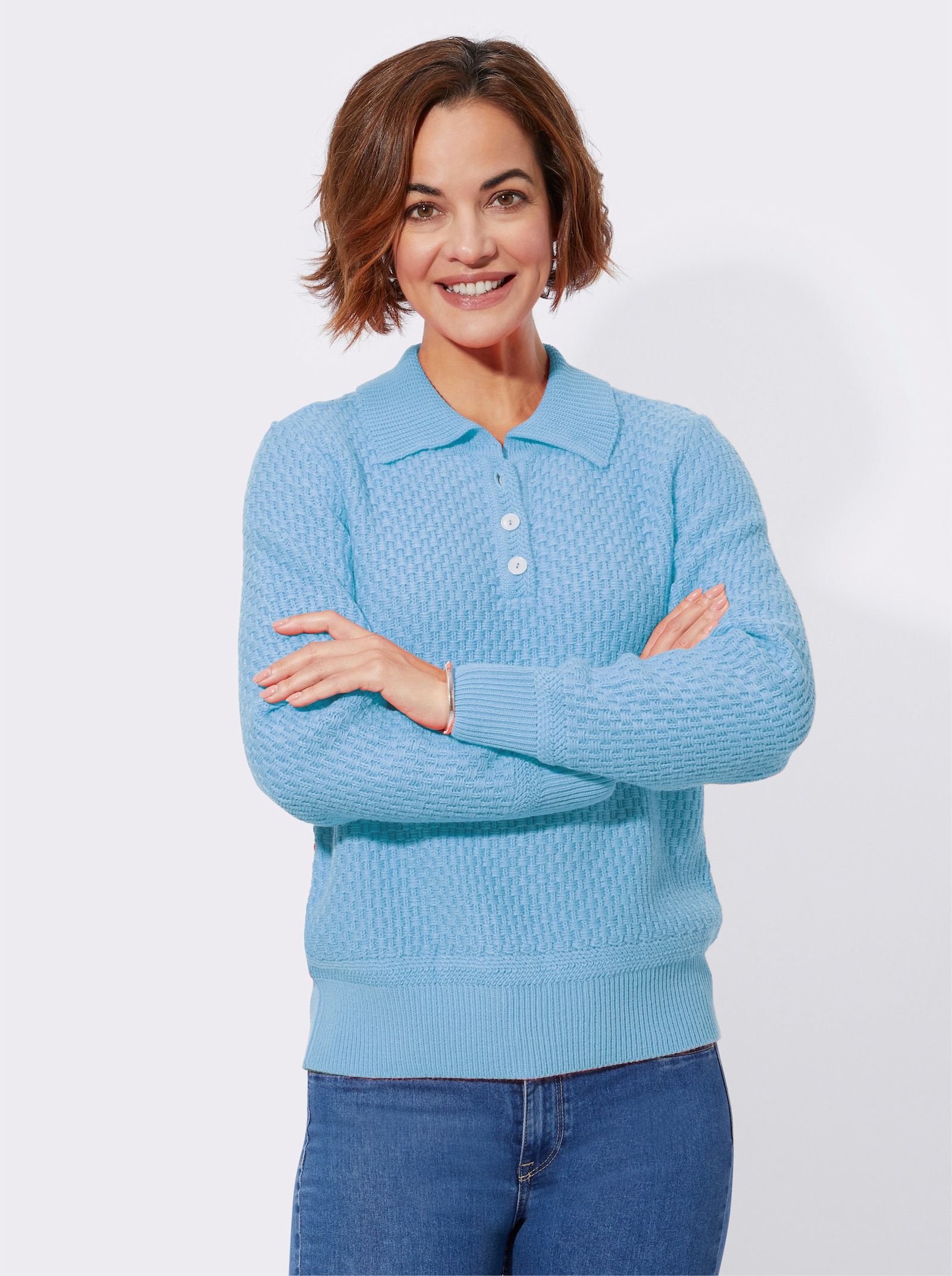 Polopullover mit Strickstruktur - blau