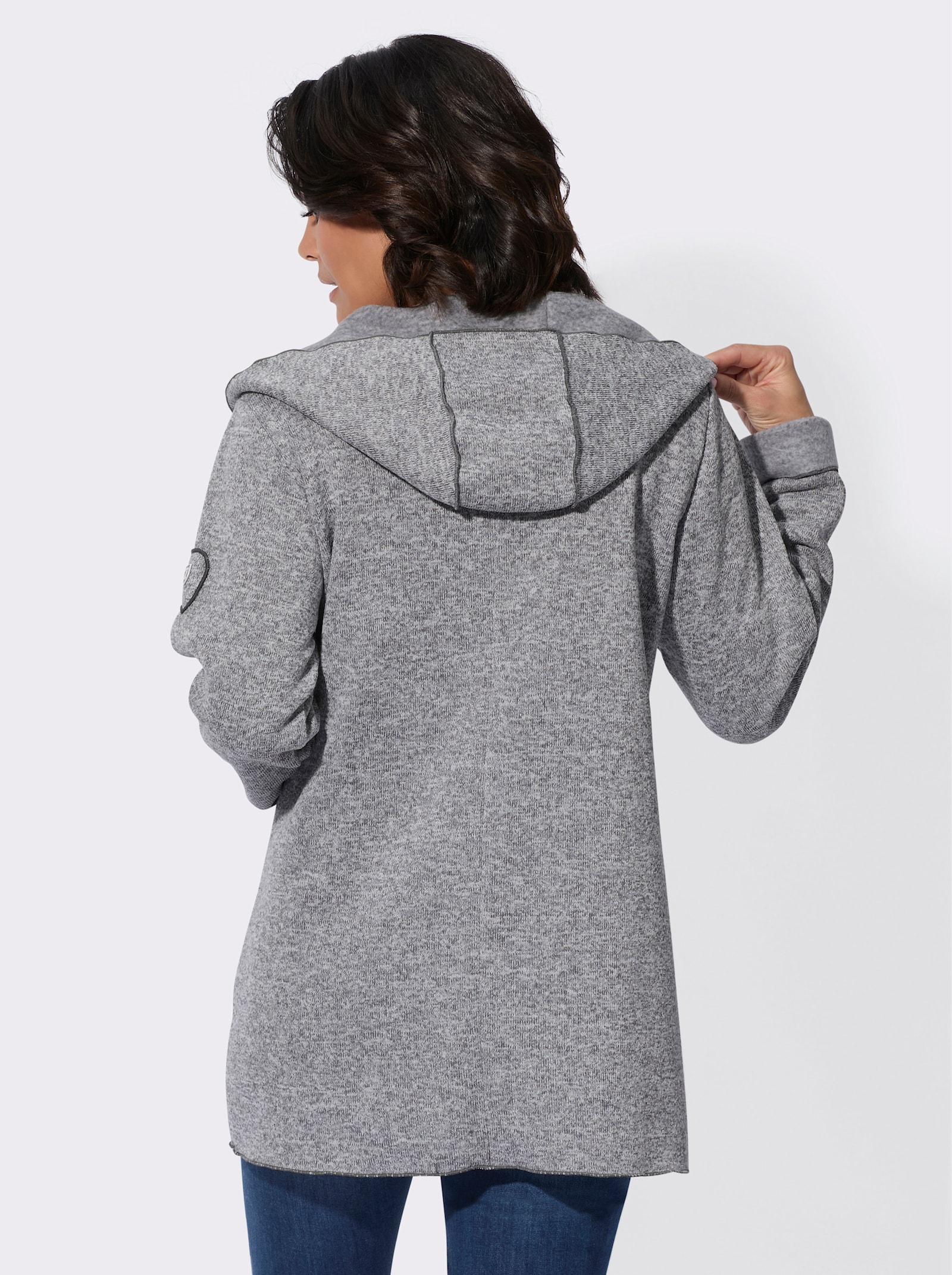 Strickfleece-Jacke mit fixiertem Ärmelaufschlag - anthrazit-meliert