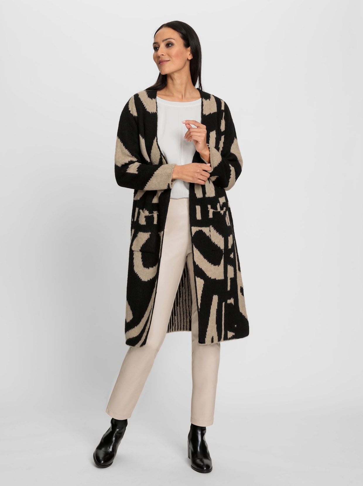 heine Longstrickjacke - schwarz-beige-gemustert