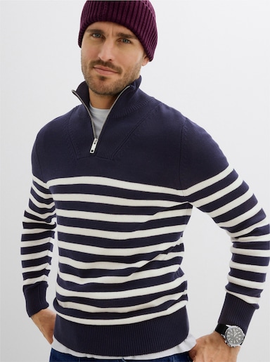 Marco Donati Langarm-Pullover - marine-ecru-gestreift