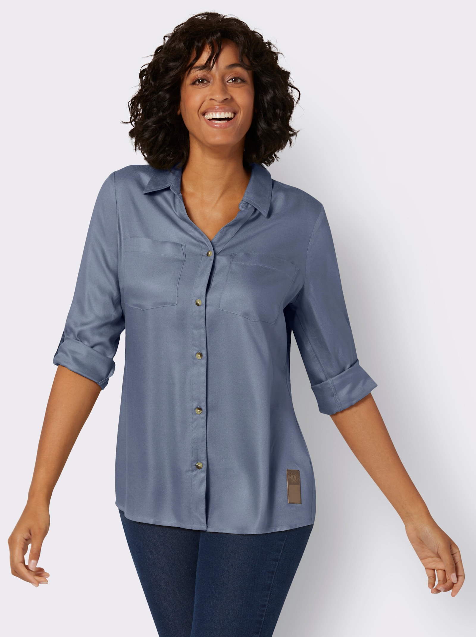 Longbluse aus reiner Viskose - taubenblau