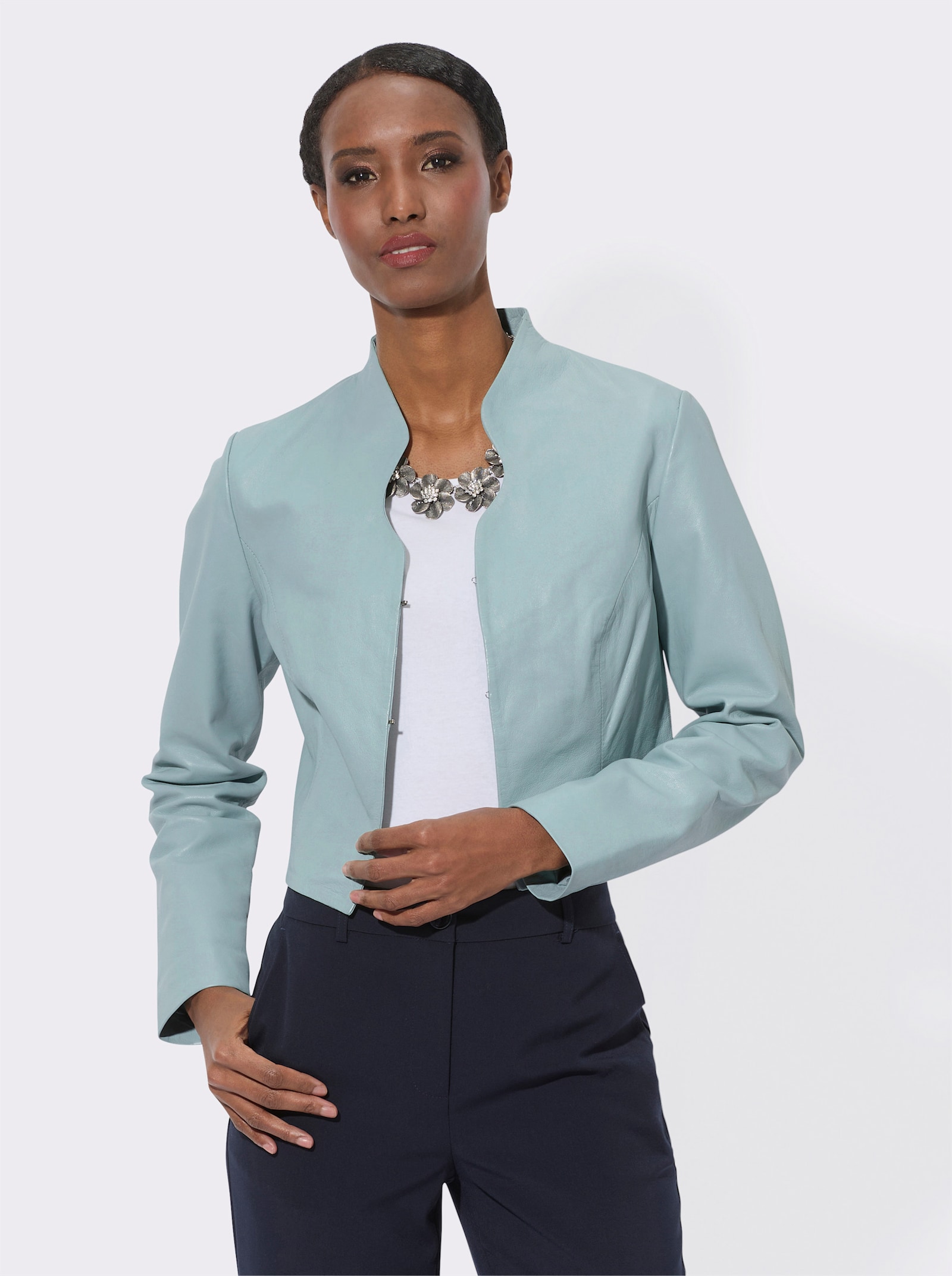 Mainpol Lederblazer aus reinem Lammnappa - kalkmint