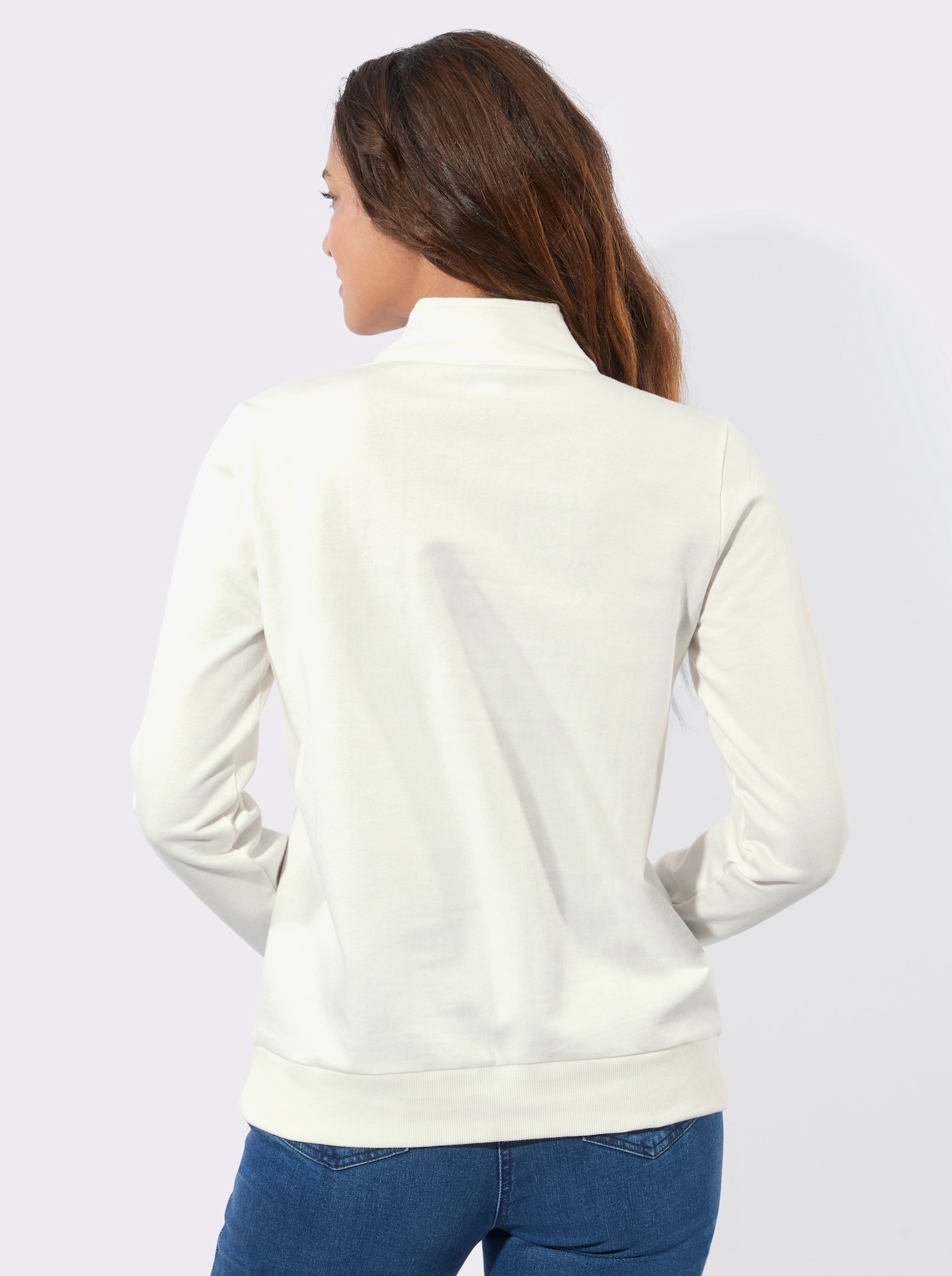 Sweatshirt mit Troyerkragen - ecru