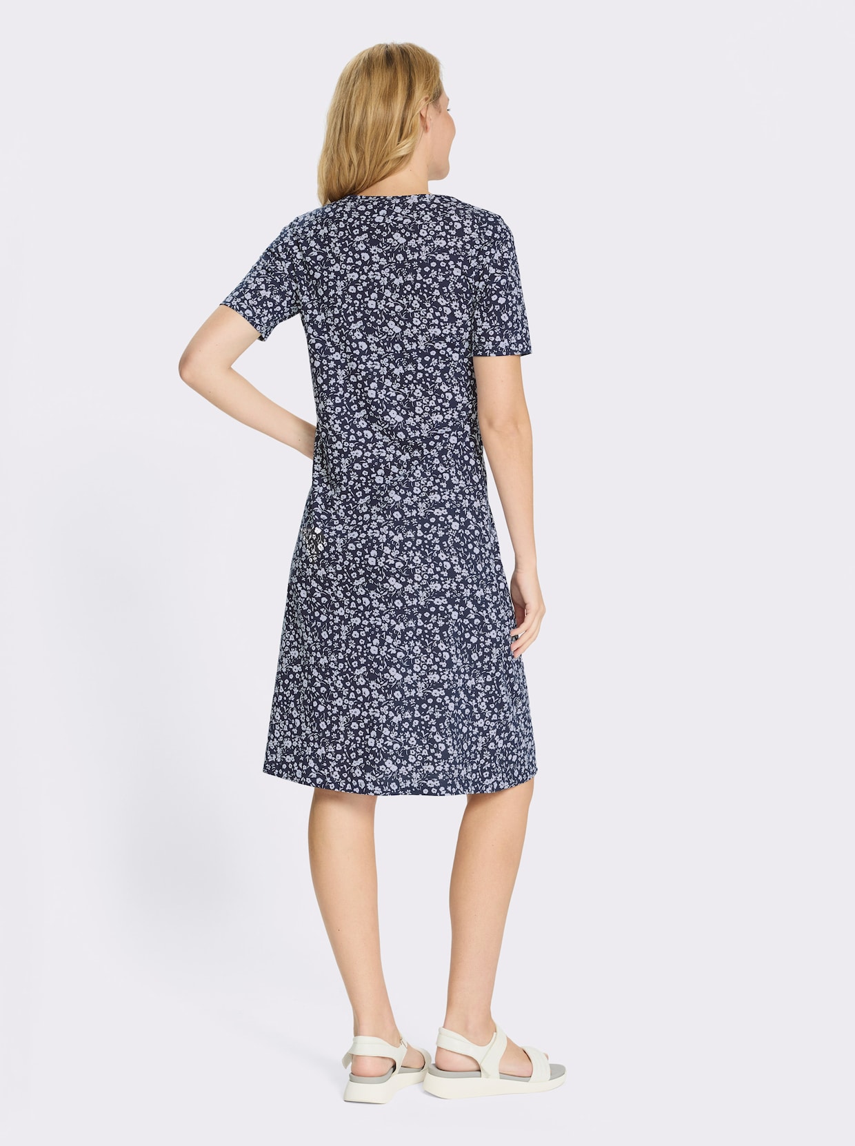 Jerseykleid im Millesfleurs-Dessin - marine-weiß-bedruckt