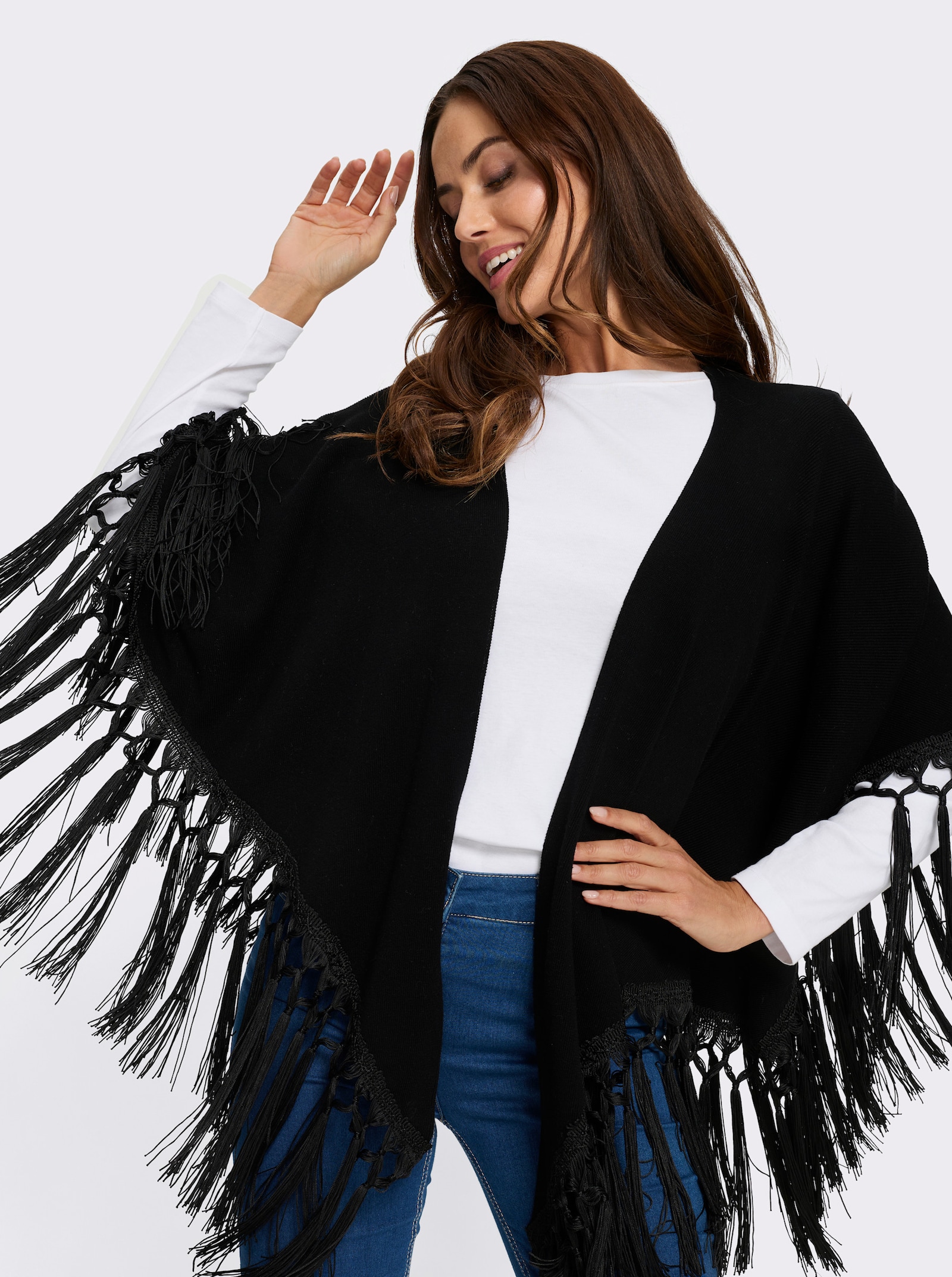 heine Cape avec franges - noir