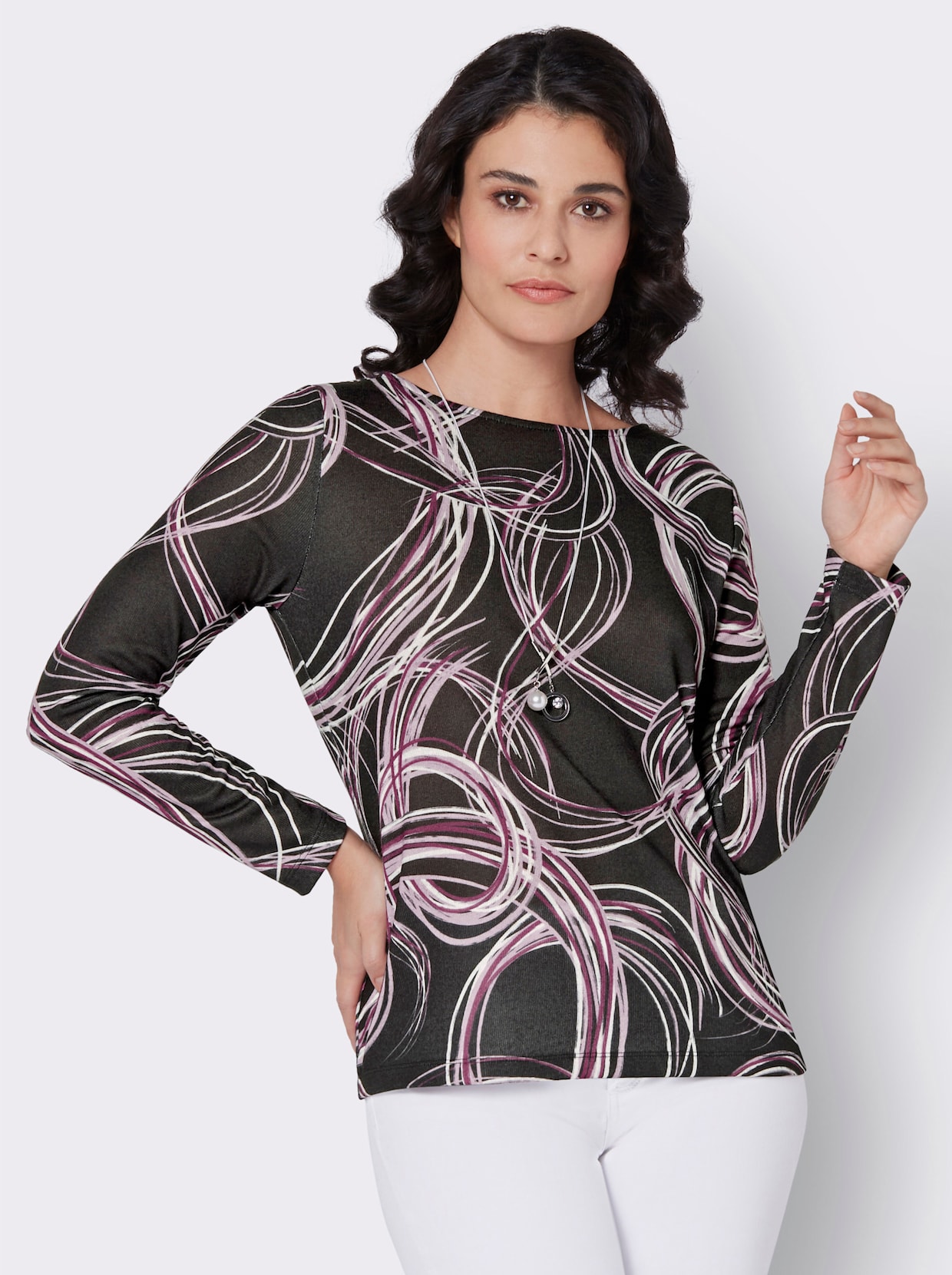 Langarmshirt - graphit-malve-bedruckt