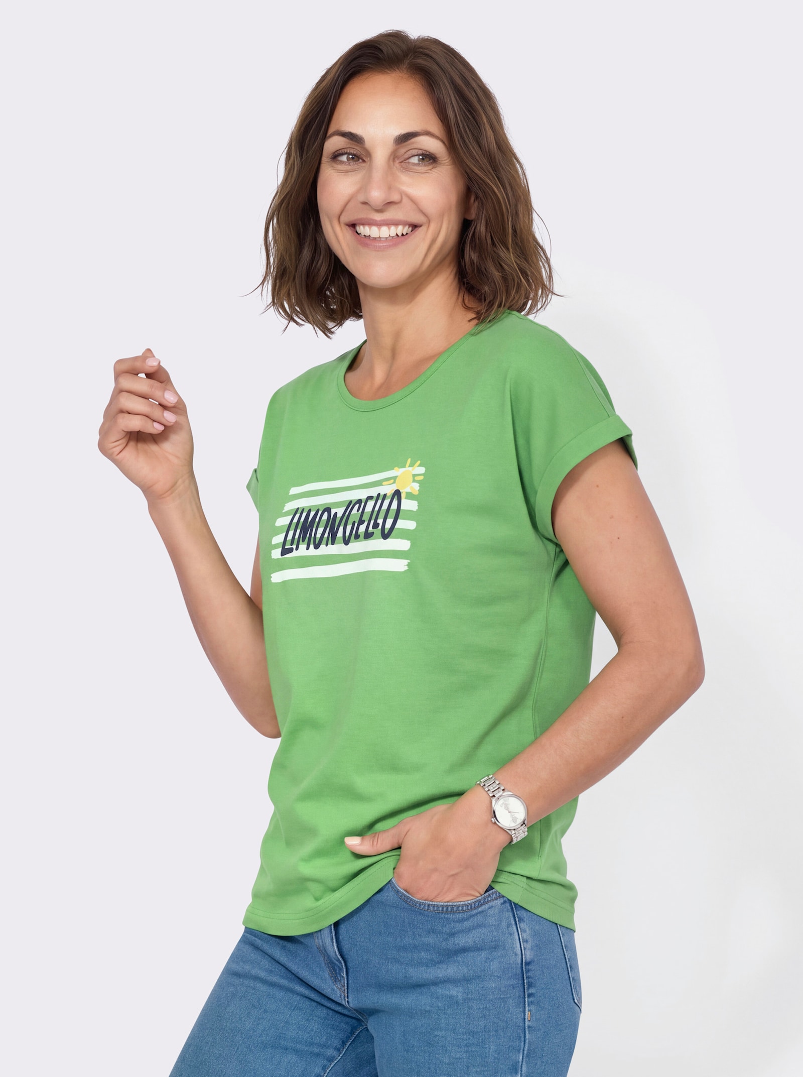 Rundhalsshirt mit platziertem Druck - apfel-ecru