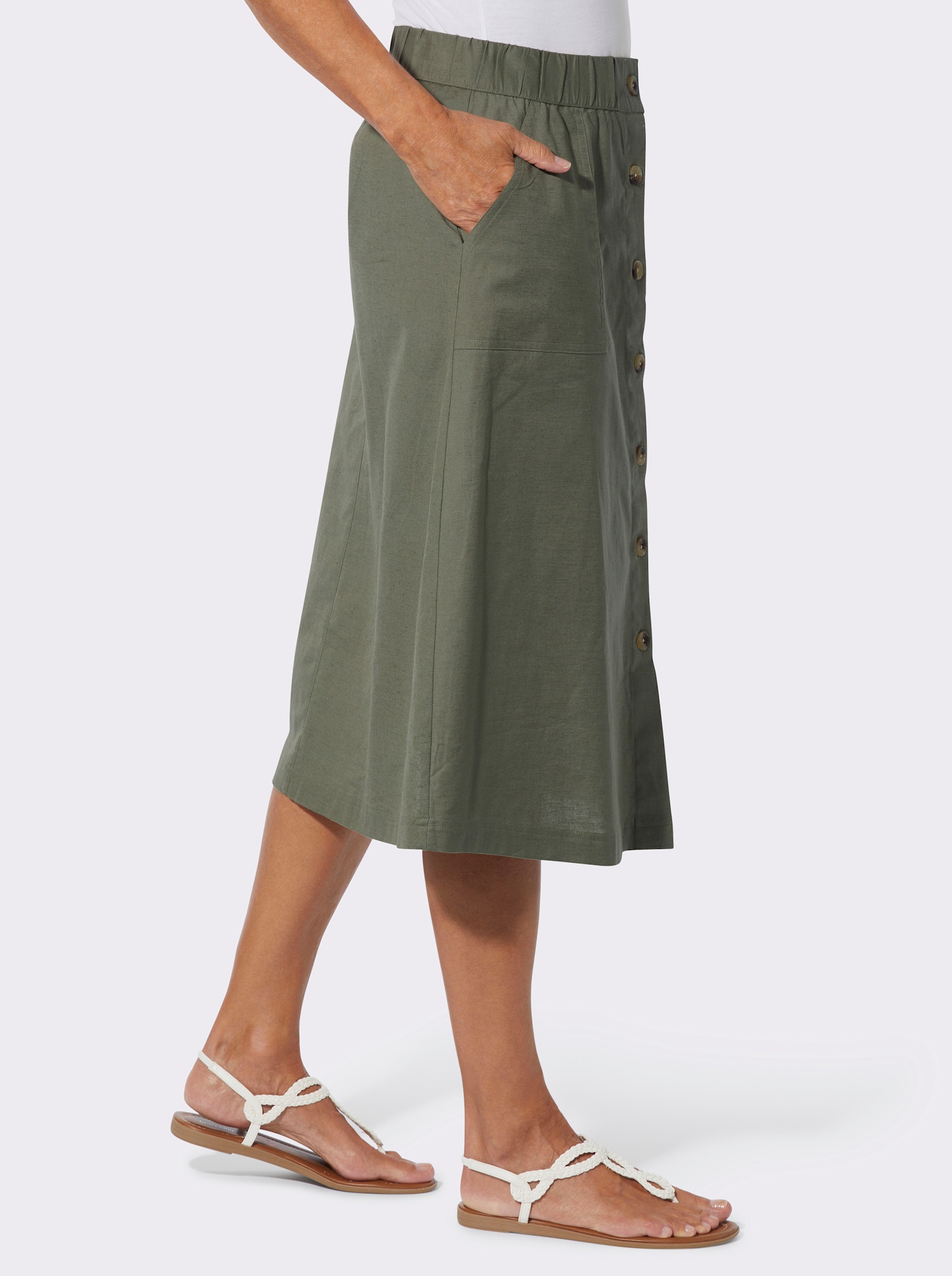 A-Linien-Rock mit Knopfleiste - khaki