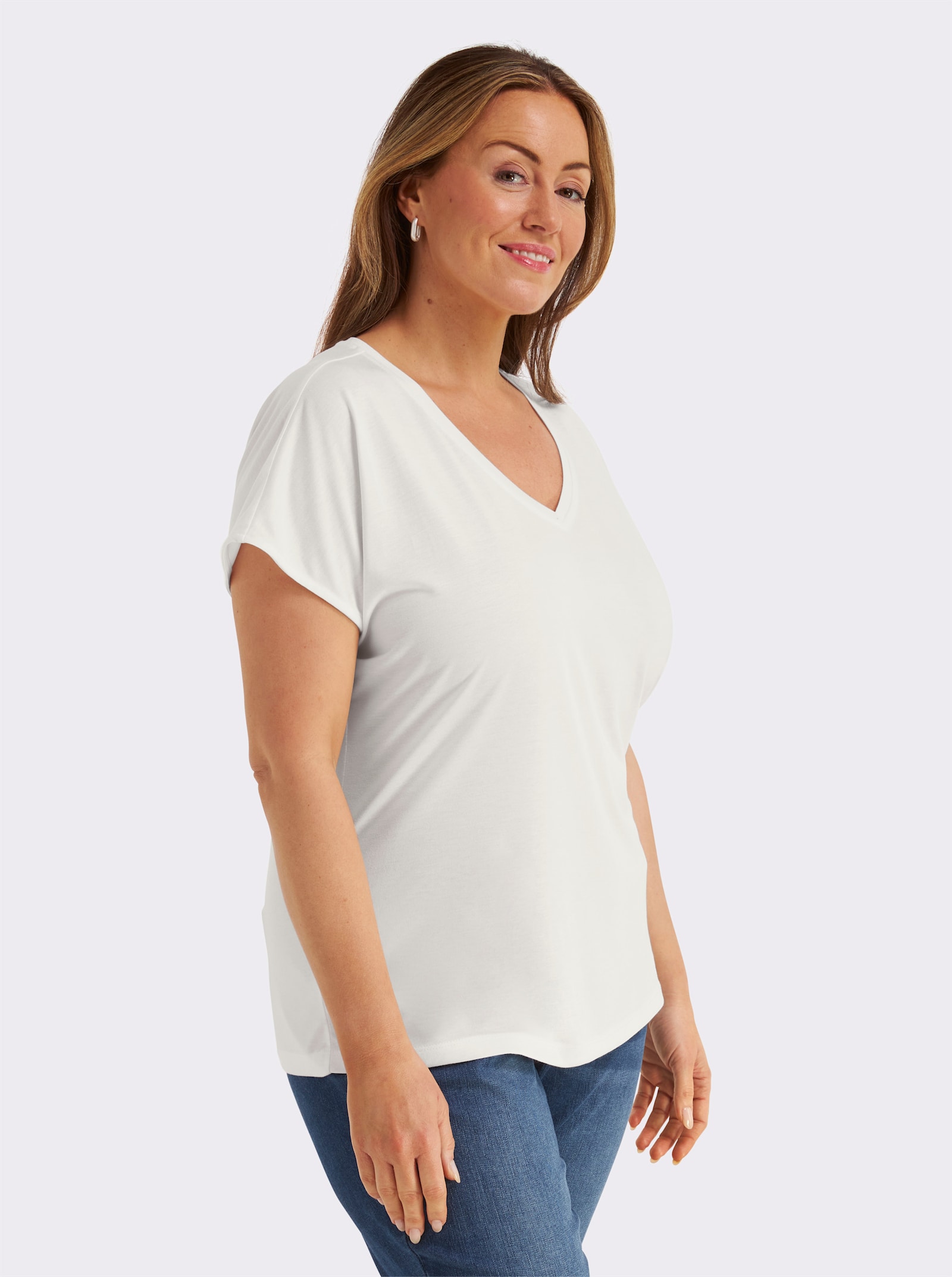 sheego Shirt met V-hals en strass-detail - wit