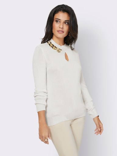 Langarm-Pullover mit Stehkragen - ecru