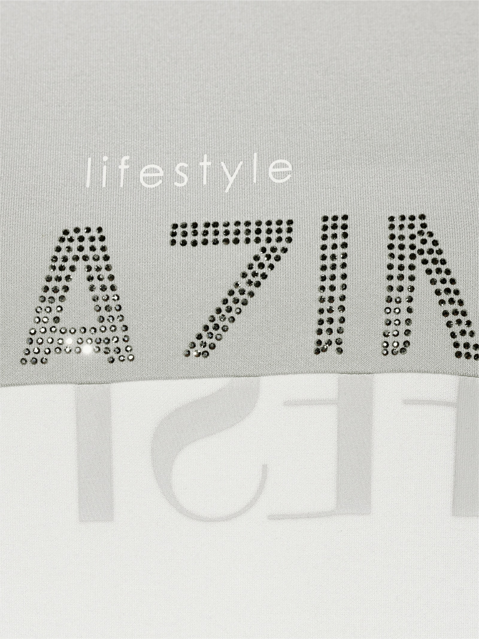 Sweatshirt mit Ziersteinchen - ecru-hellgrau