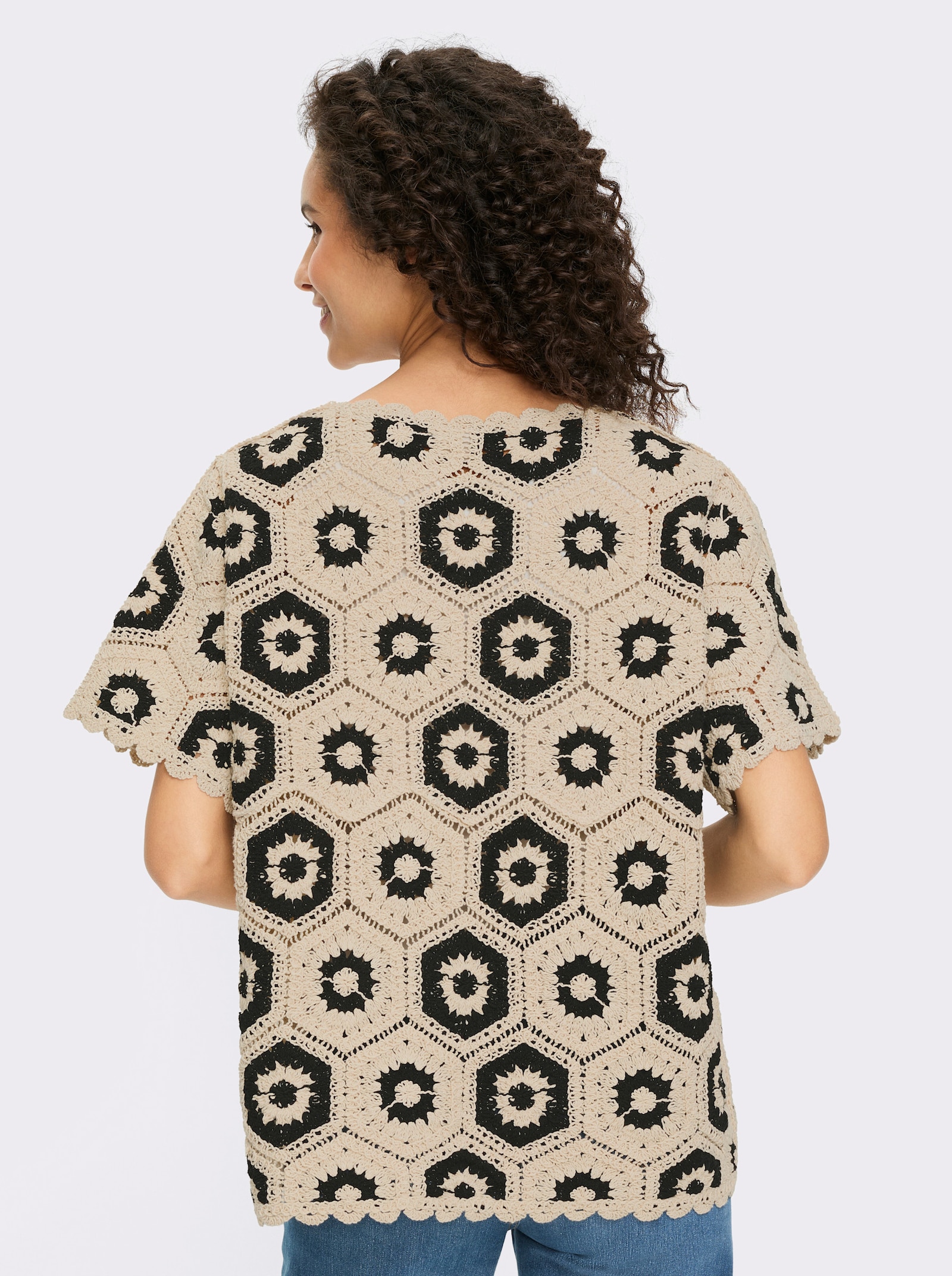 heine Pullover aus Crochet-Spitze - schwarz-sand-gemustert