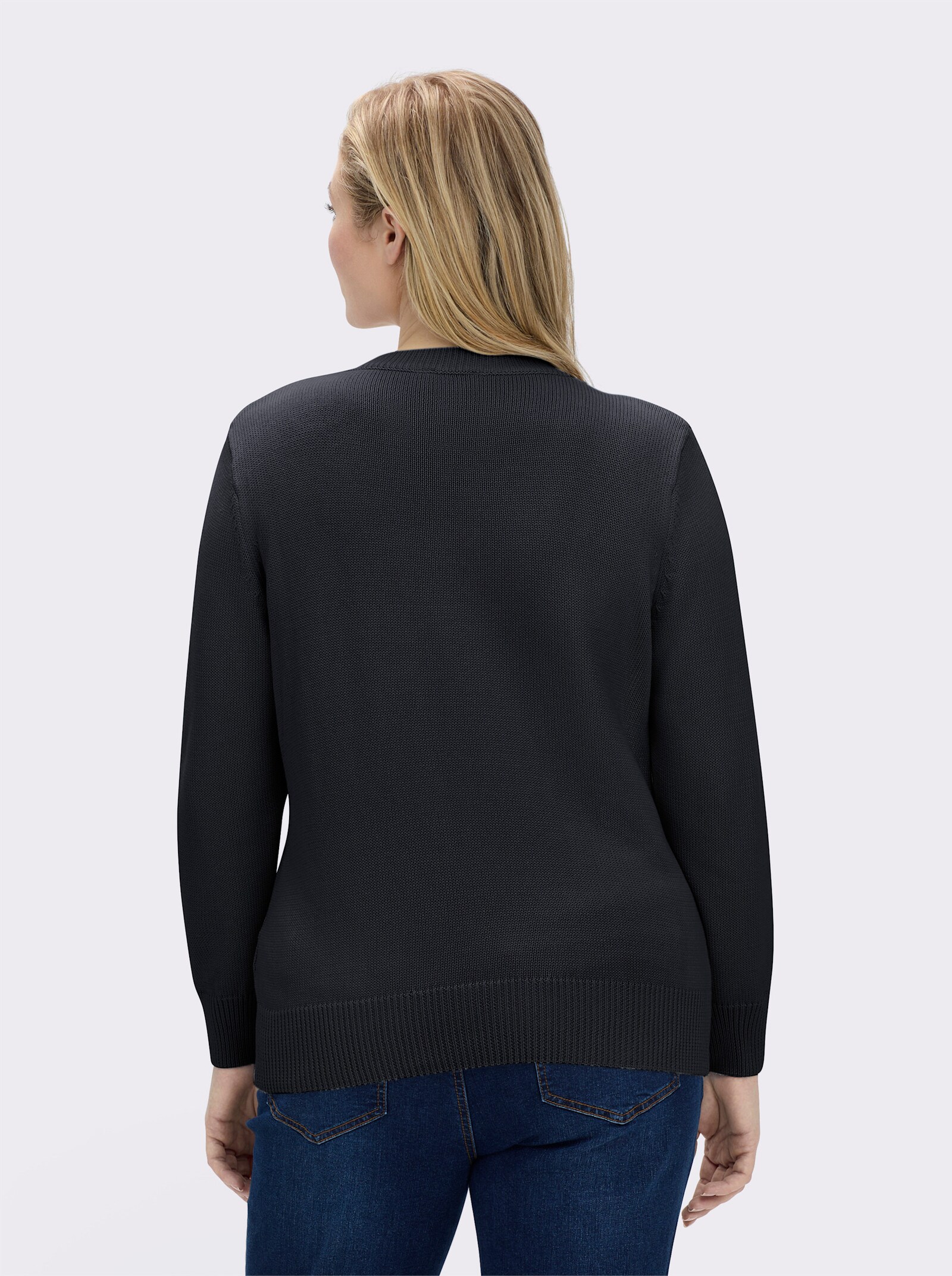 V-Ausschnitt-Pullover mit Baumwolle - schwarz