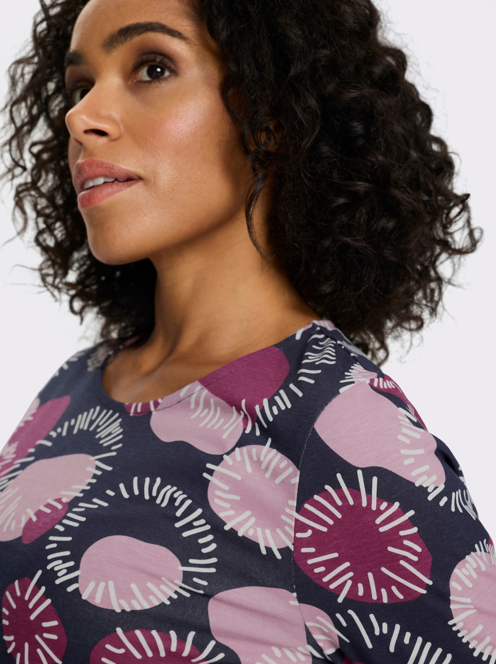 Lang shirt met 3/4-mouwen, katoen - oudroze/mauve bedrukt