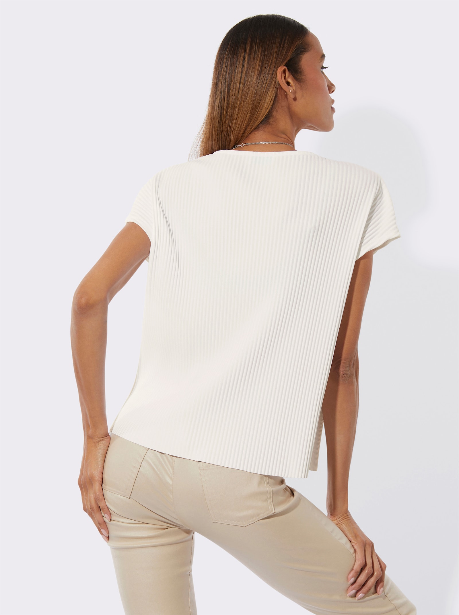 Plissee-Shirt mit Grafikdruck - ecru