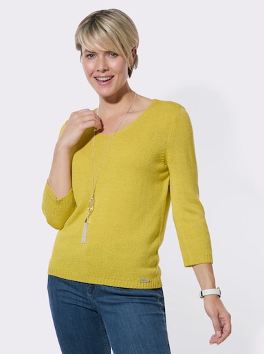 V-Ausschnitt-Pullover mit gerippten Abschlüssen - limone