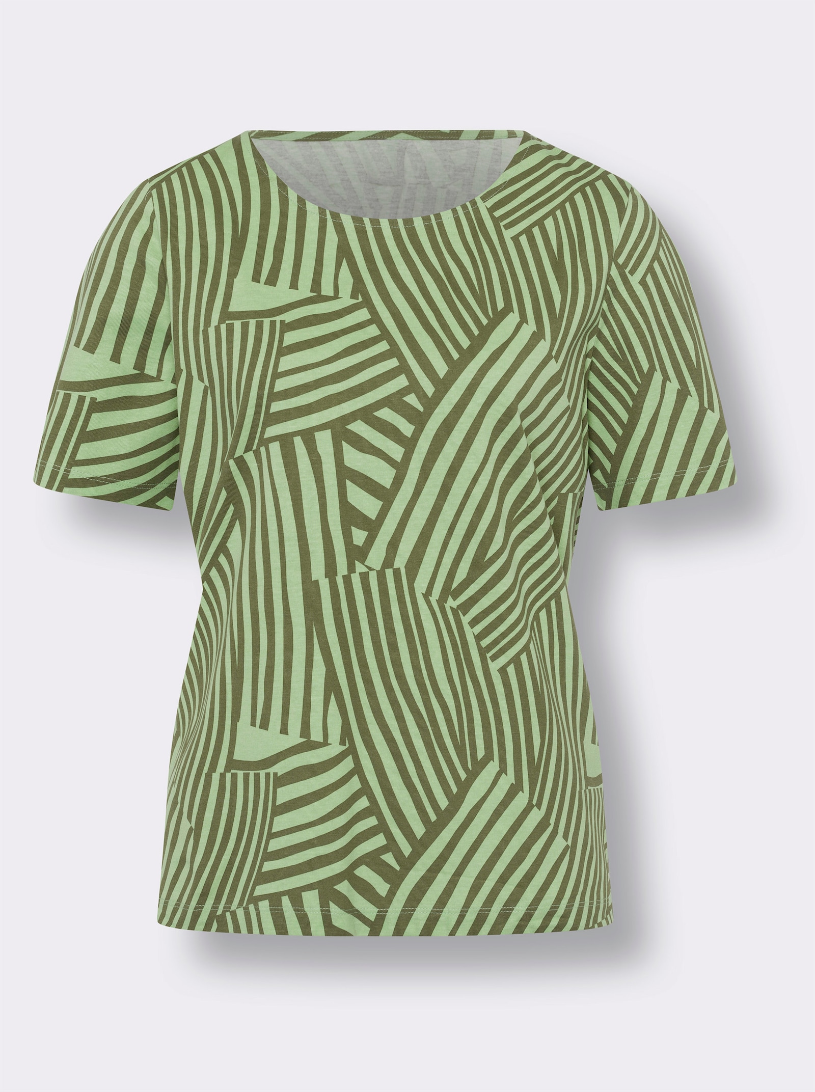 Kurzarmshirt mit Wellenmuster - oliv-reseda-bedruckt