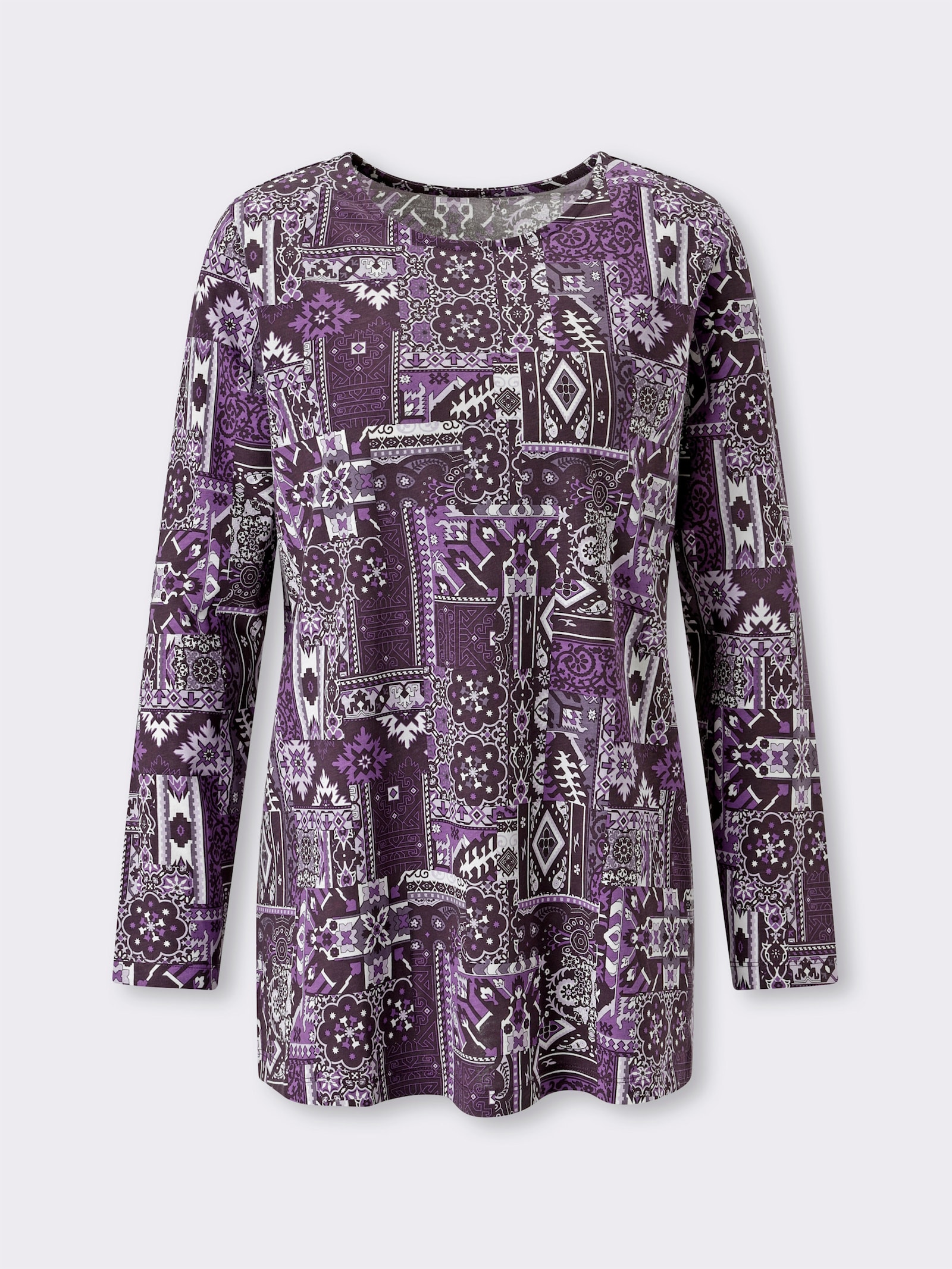 Longshirt mit Patchwork-Druck - aubergine-lila-bedruckt