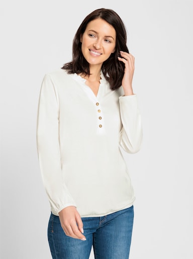 Langarmshirt mit Gummibündchen - ecru