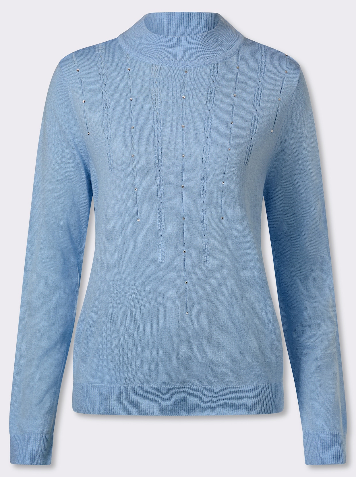 Pullover met opstaande kraag Fijntricot met glittersteentjes - ijsblauw