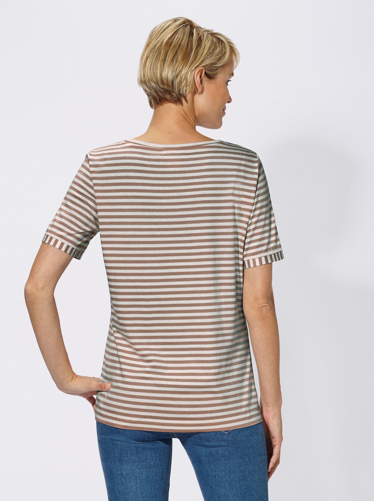 Shirt met ronde hals - taupe gestreept