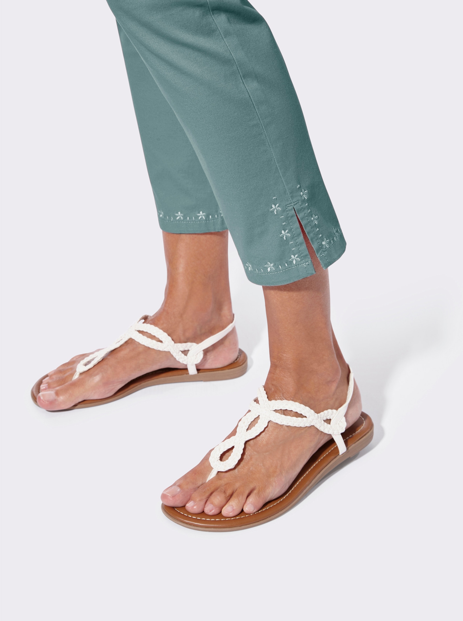 7/8-Hose mit Stickerei - jade