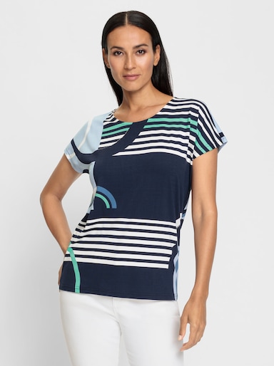 heine Kurzarmshirt mit Allover-Druck - marine-hellblau-gemustert