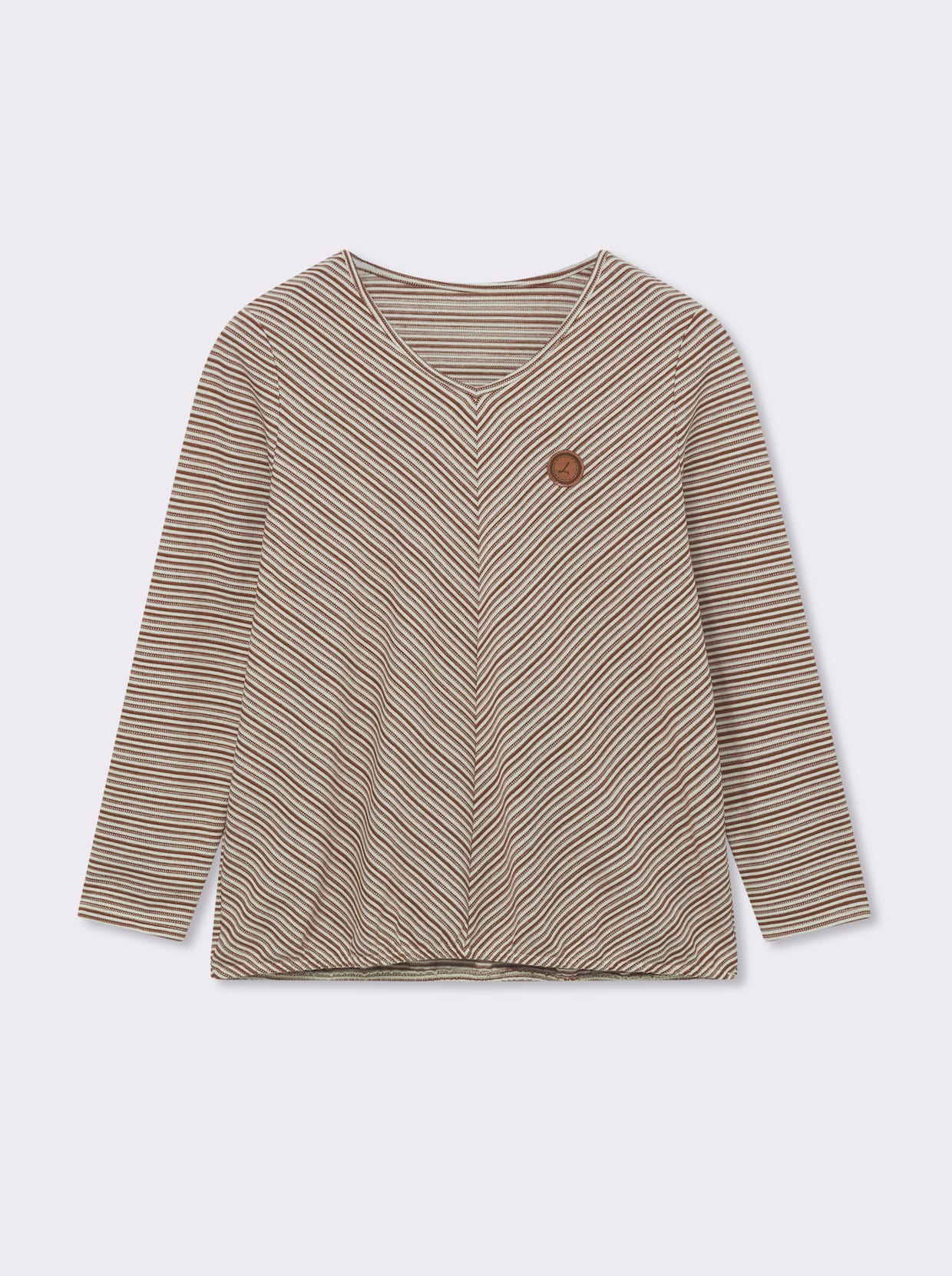 Langarmshirt mit elastischem Saum - braun-ecru-gemustert