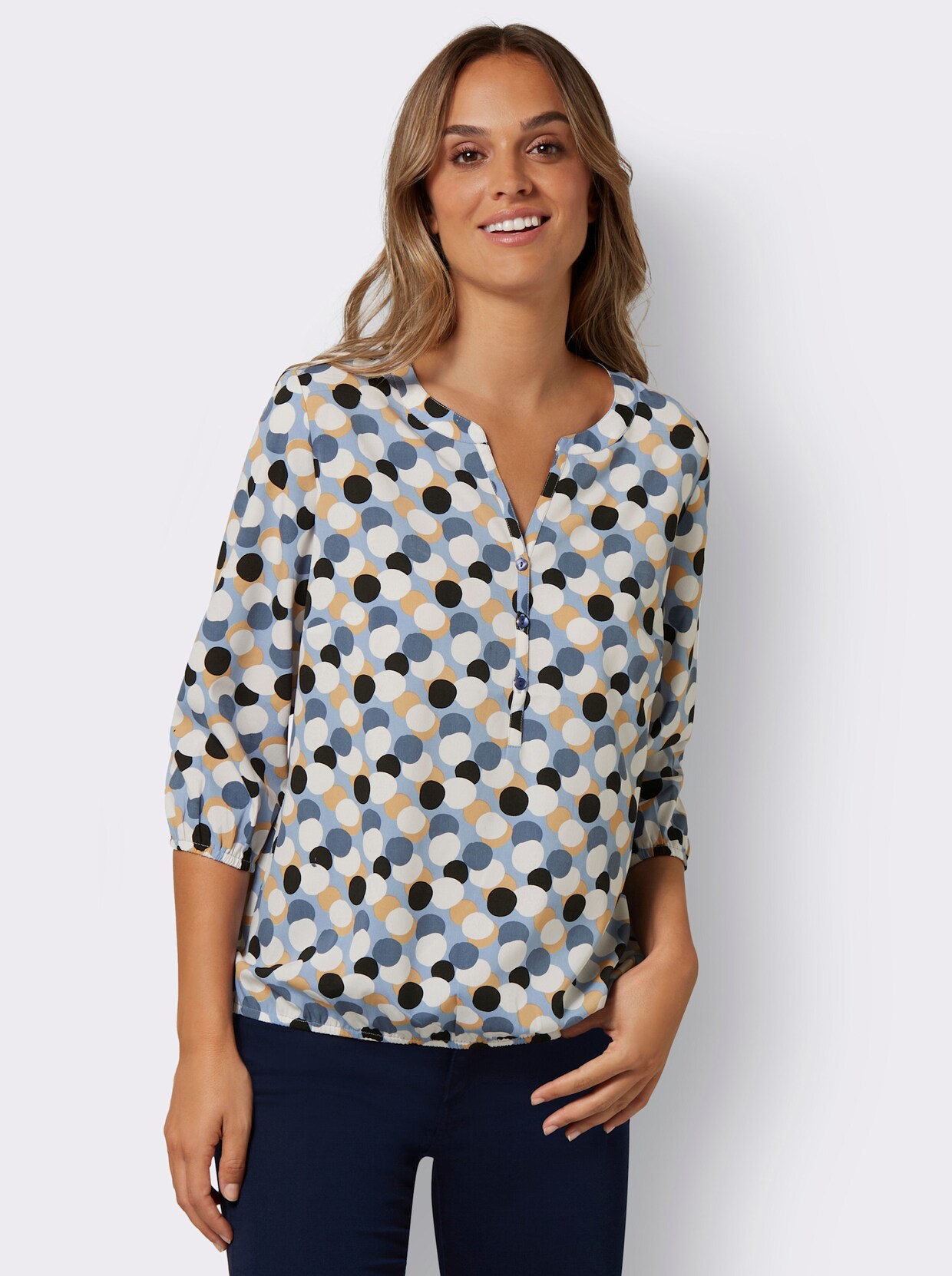 Blouse met print - blauw/ecru bedrukt