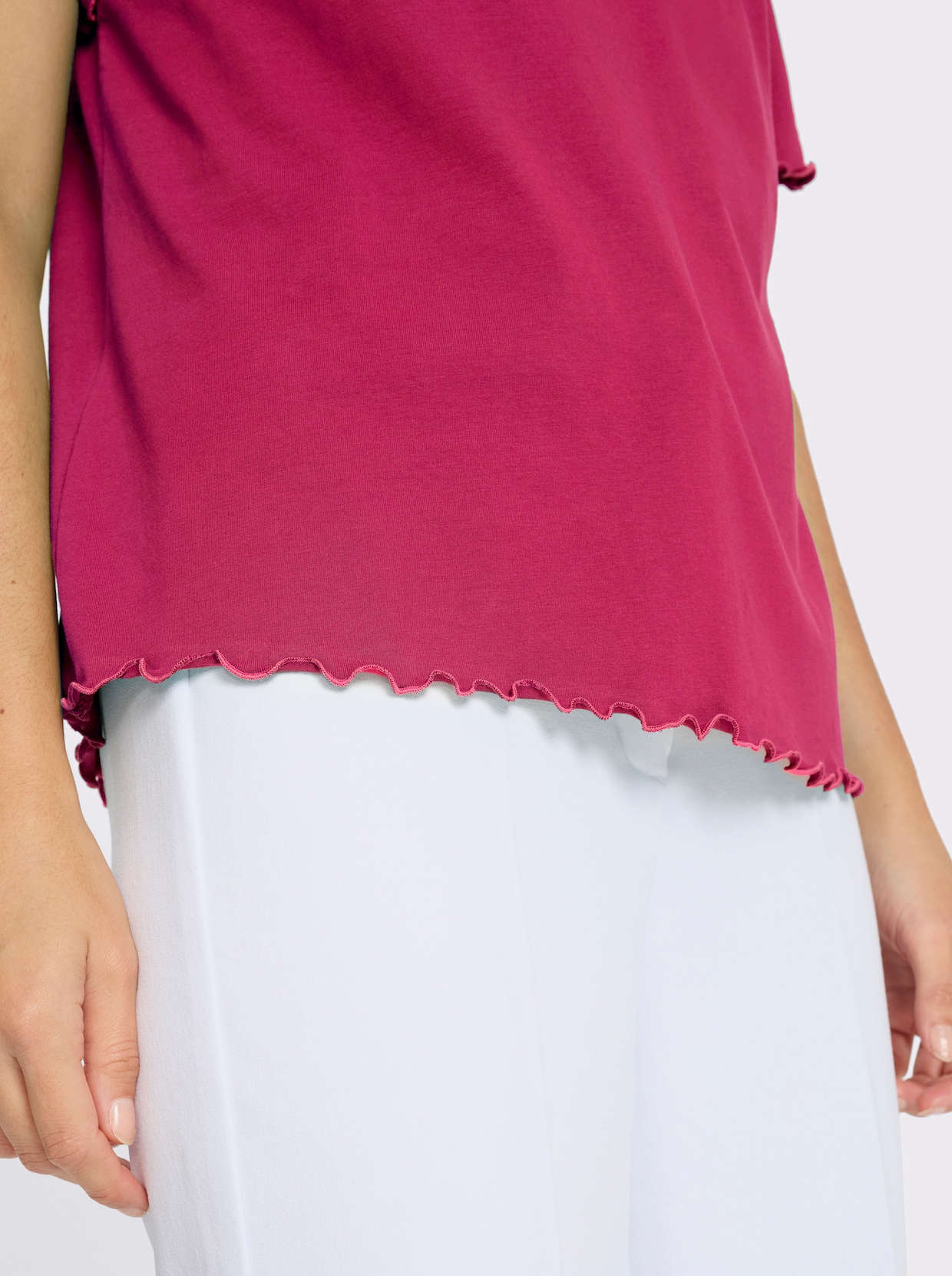 Kurzarmshirt mit gewellten Abschlüssen - pink