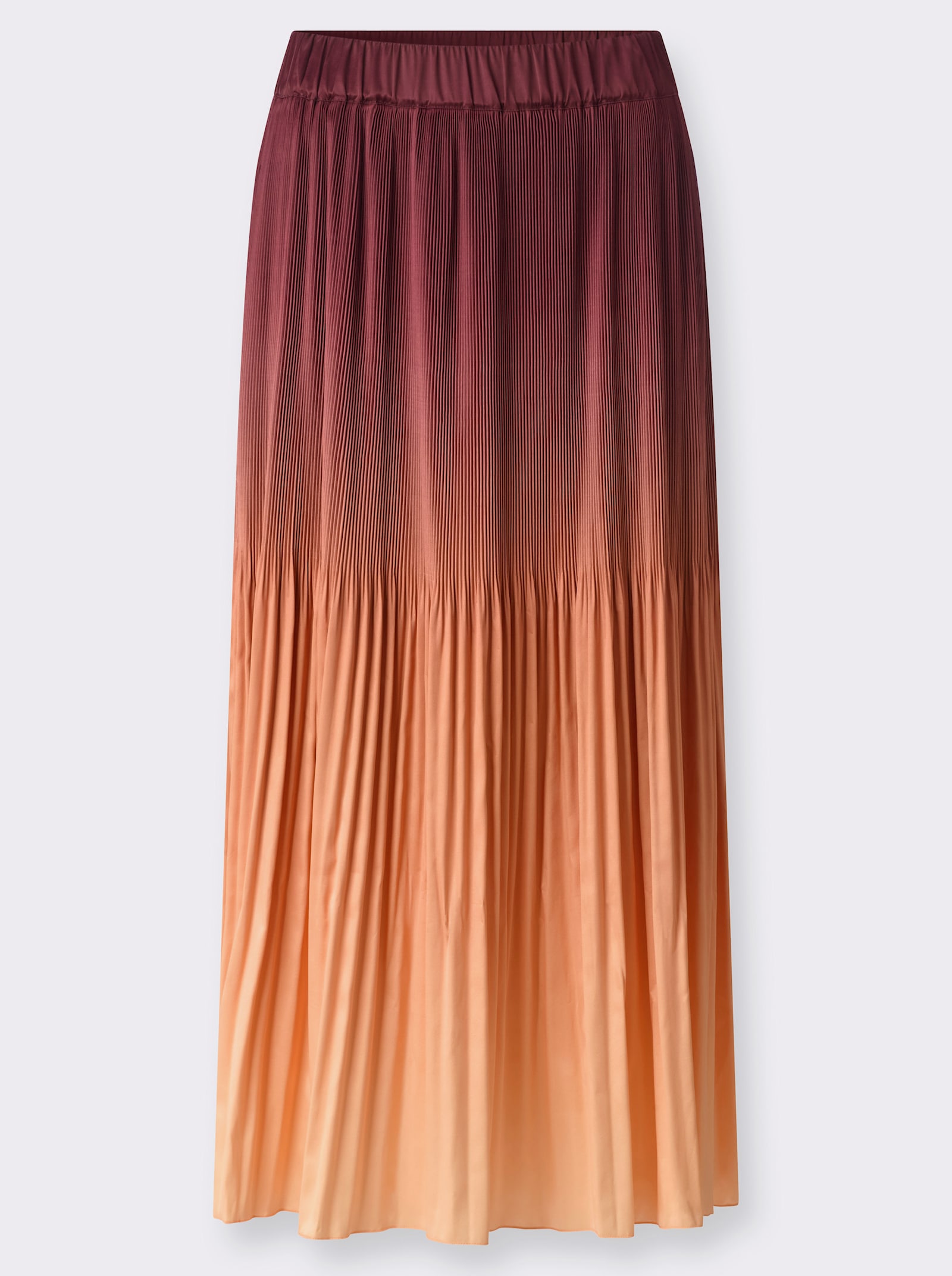 Plisseerock in Matt-Satin - burgund-apricot-bedruckt