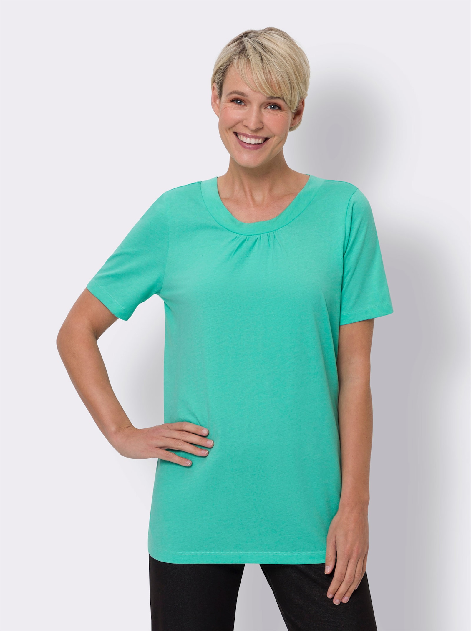 Dlouhé tričko s melanžovým vzhledem - modrozelená-melír